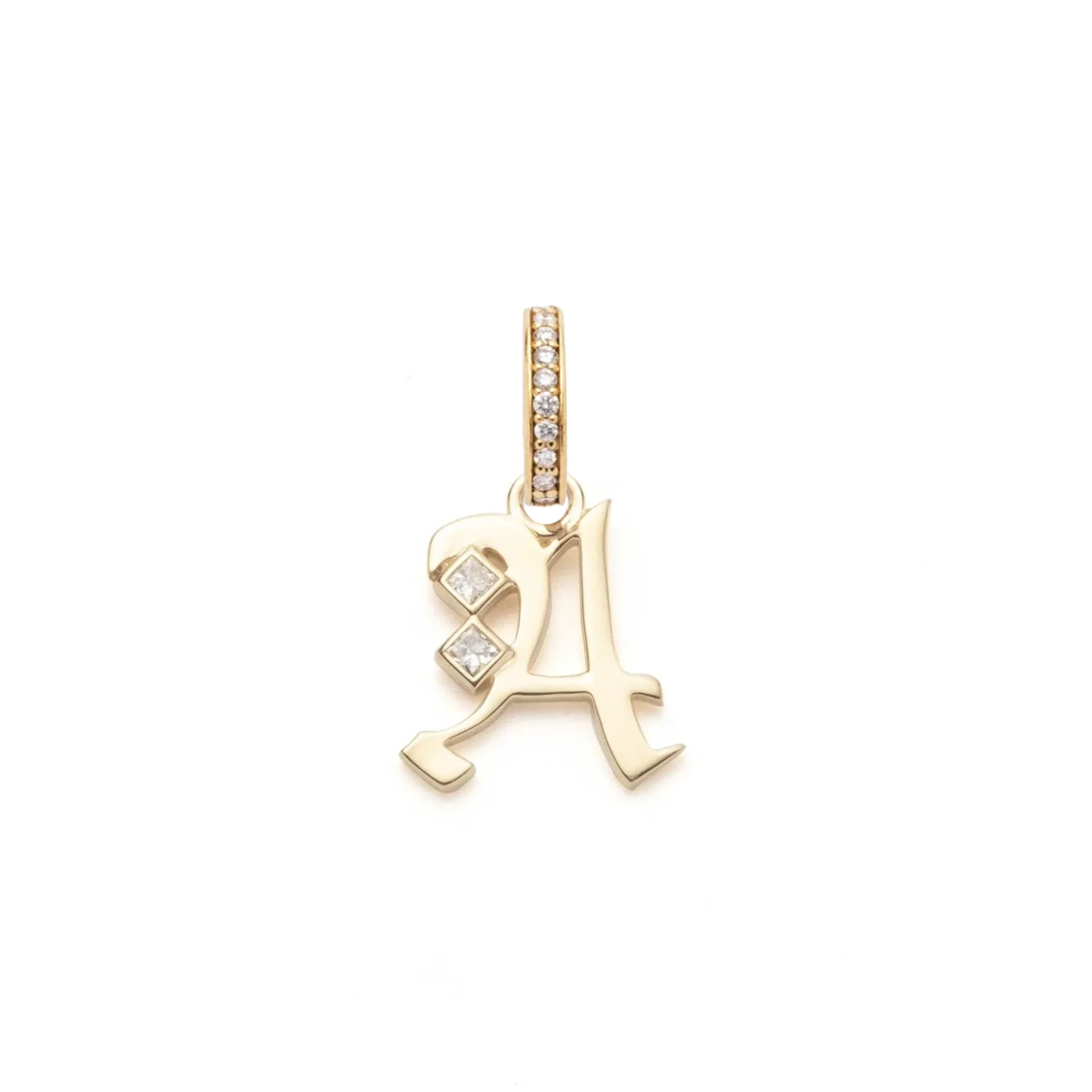 Personalized - Foundation | Square Cut Diamond Initial Pendant | Diamonds, Yellow Gold - Image 3
