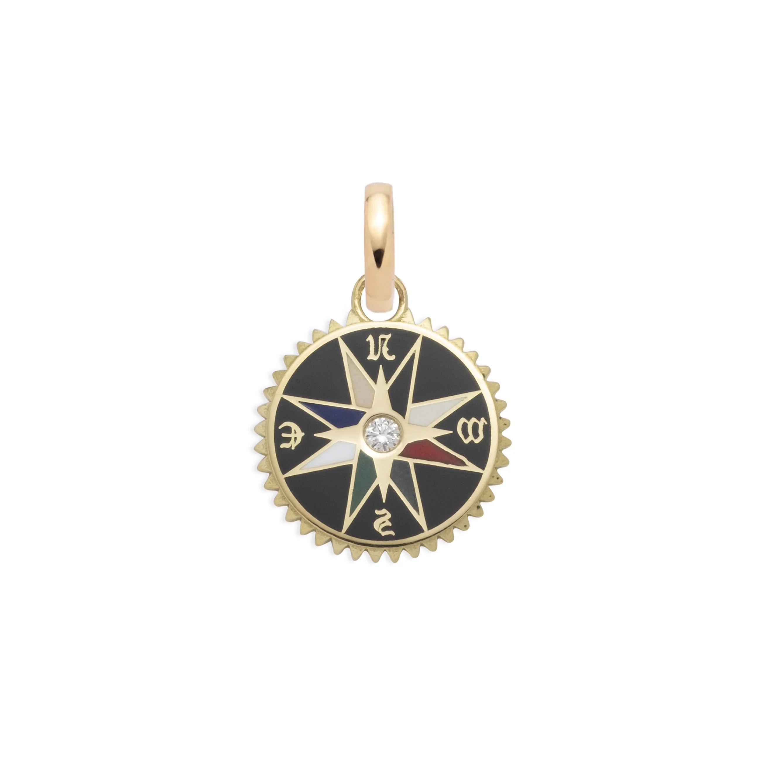 Internal Compass | Ceramic Baby Medallion | Black Ceramic, Diamond, Yellow Gold