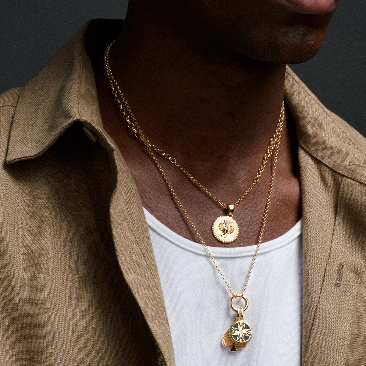 Internal Compass | Ceramic Baby Medallion | Black Ceramic, Diamond, Yellow Gold - Image 2