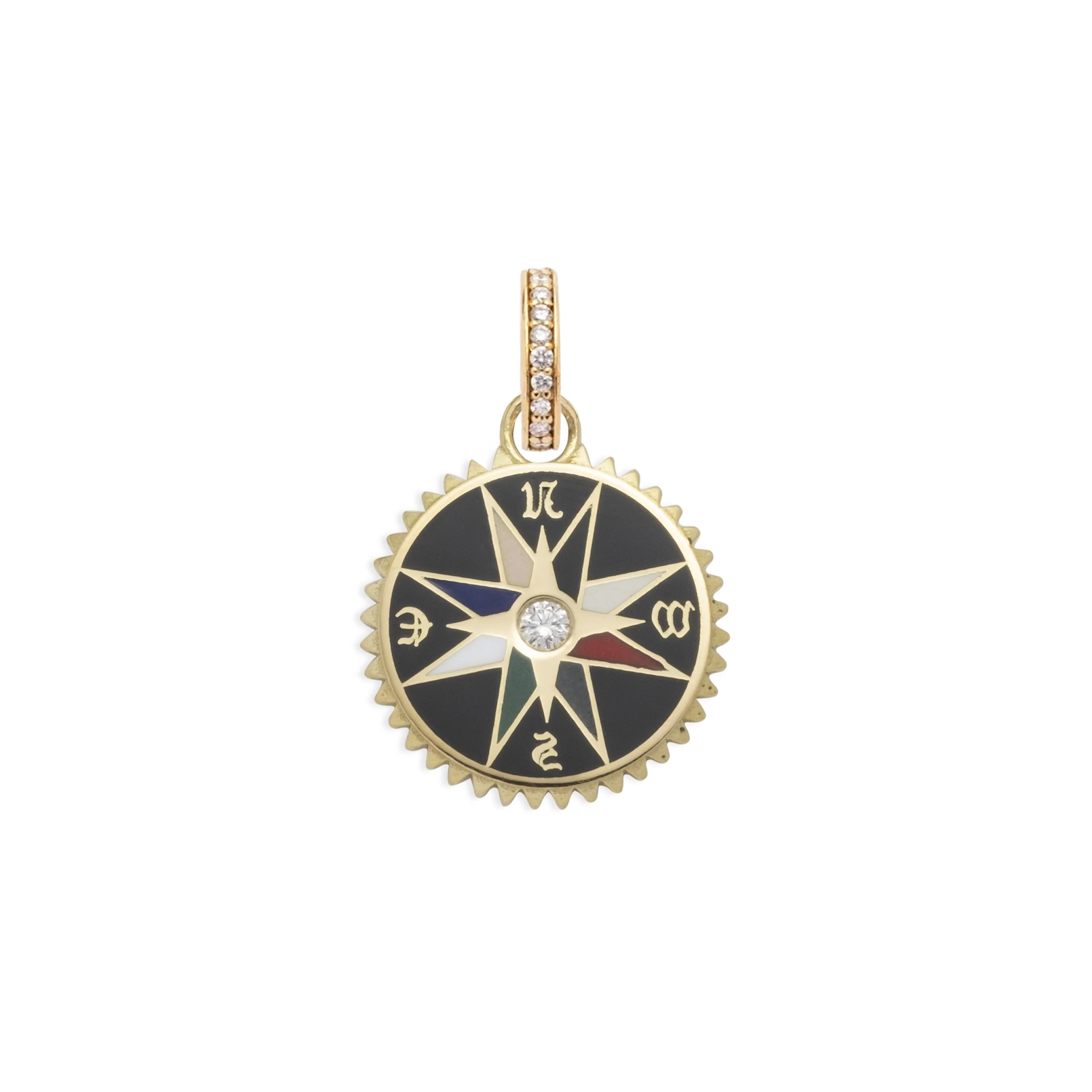 Internal Compass | Ceramic Baby Medallion | Black Ceramic, Diamond, Yellow Gold - Image 3