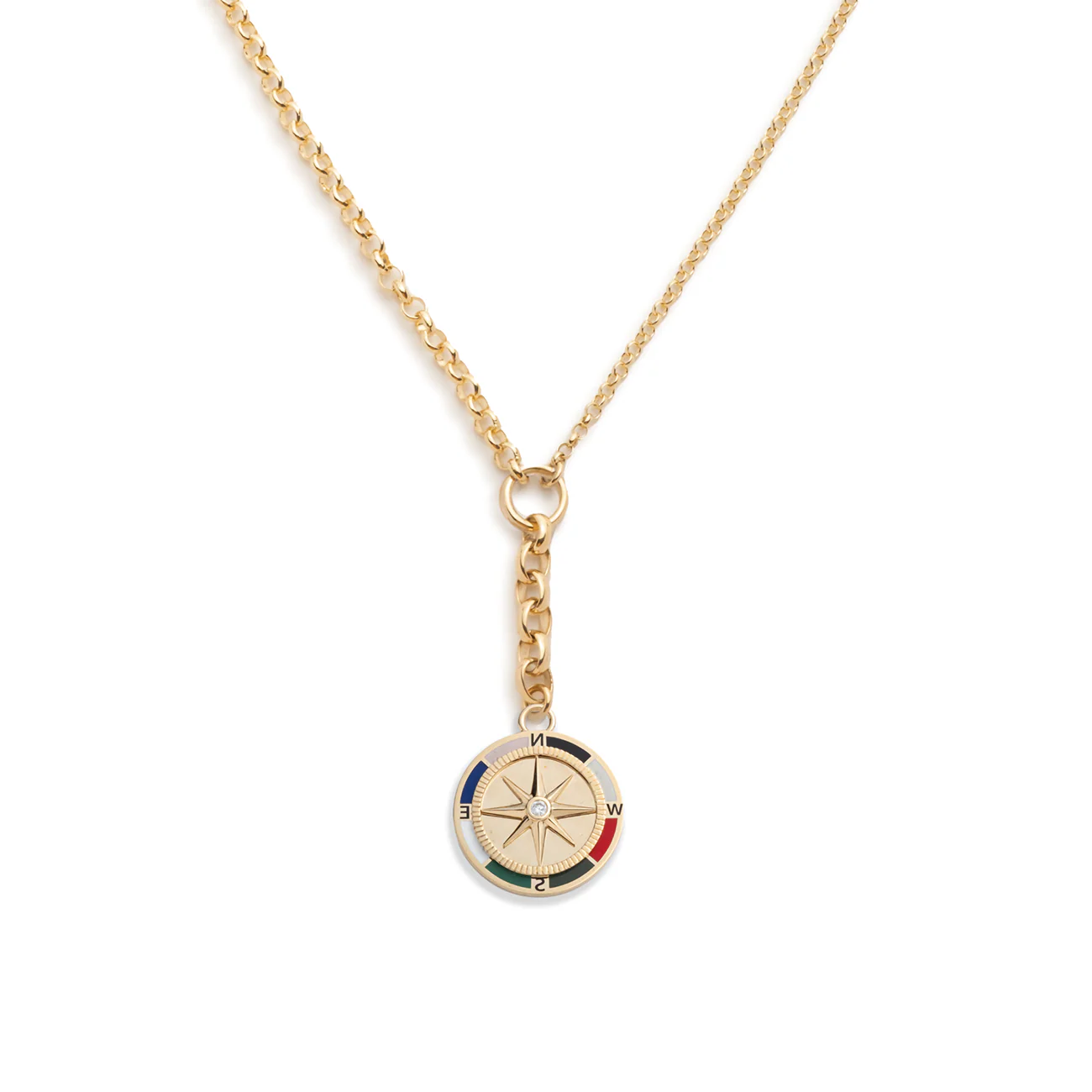 Internal Compass | Medium Mixed Belcher Extension Necklace | Diamond, Multi Color Ceramic, Yellow Gold