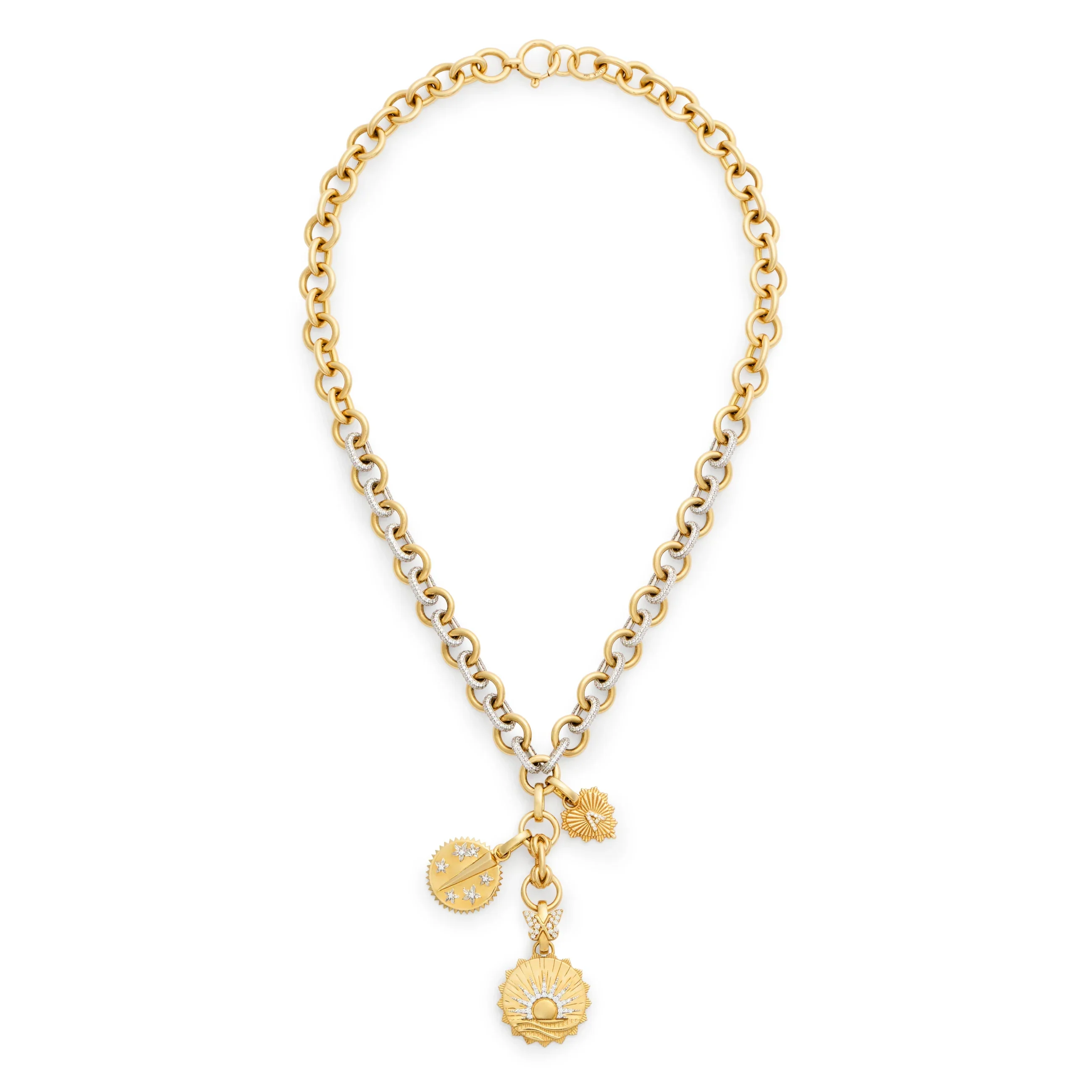 Personalized - Internal Compass | New Beginnings and Initial Heart Love Token Midsized Mixed Link Necklace | Diamonds, Mixed Gold - Image 3