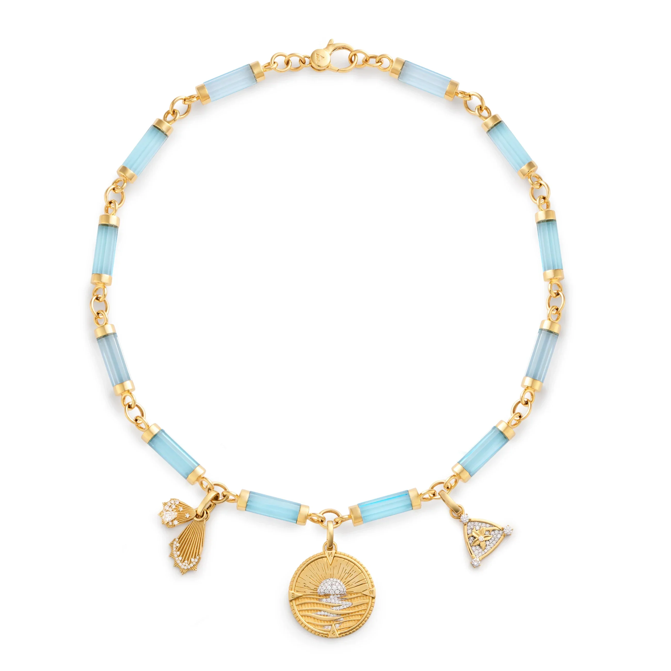 Internal Compass - Resilience | New Beginnings and Blossoms Oversized Element Necklace | Diamonds, Sky Blue Topaz, Yellow Gold - Image 3