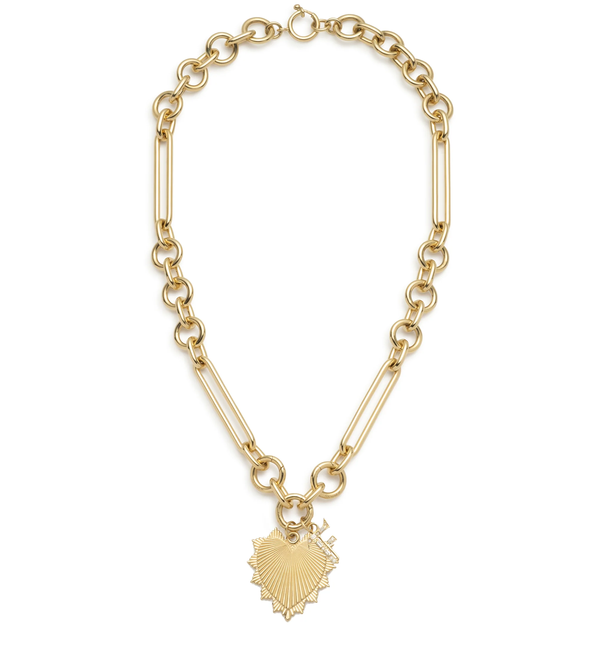Personalized - True Love | Heart Love Token & Initial Oversized Mixed Clip Necklace | Diamonds, Yellow Gold - Image 3