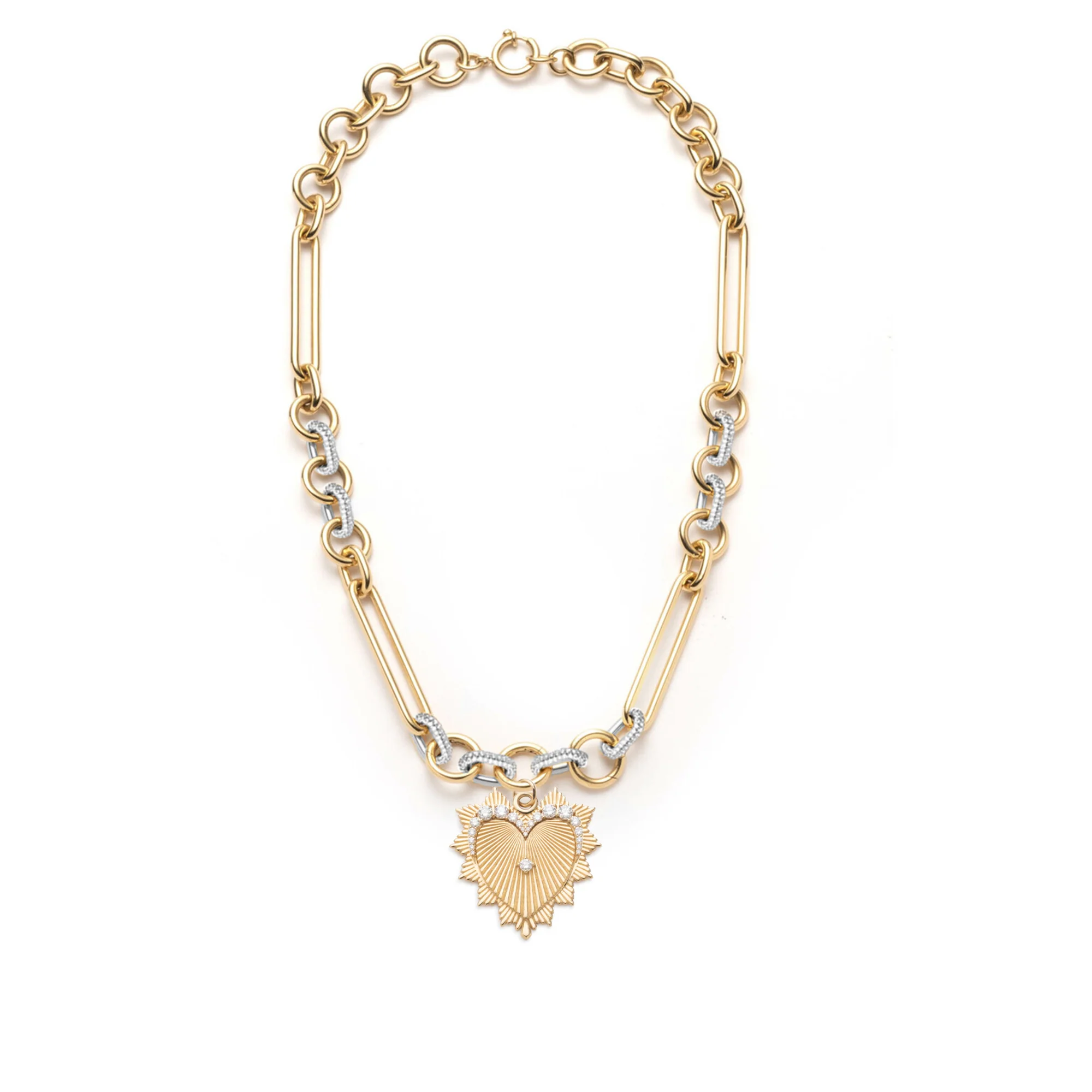 True Love | Heart Love Token Pavé Oversized Mixed Clip Necklace | Diamonds, Yellow Gold - Image 3