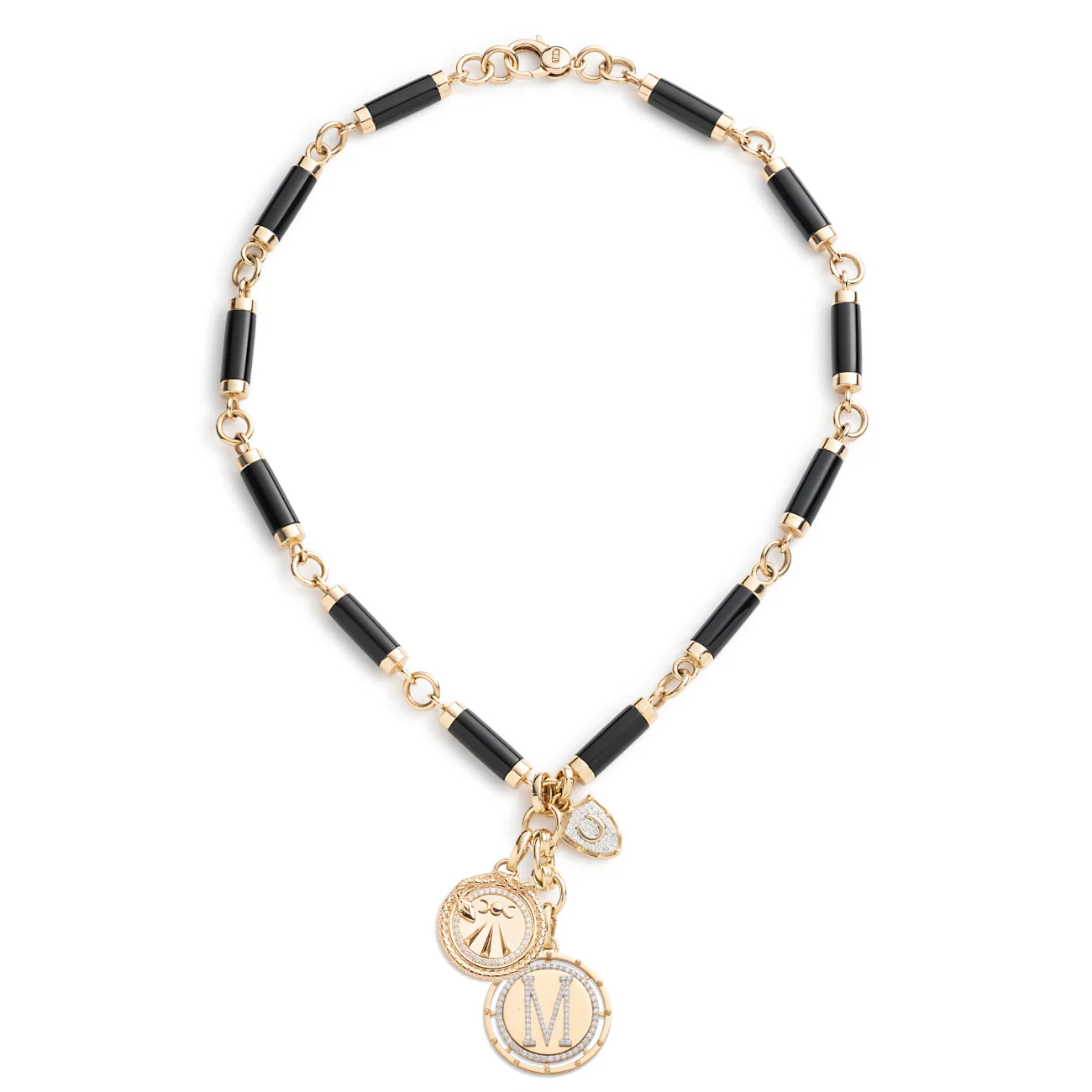 Personalized - True Love | Custom Lovestruck Pierced and Horseshoe Oversized Element Necklace | Diamonds, Onyx, Yellow Gold - Image 2