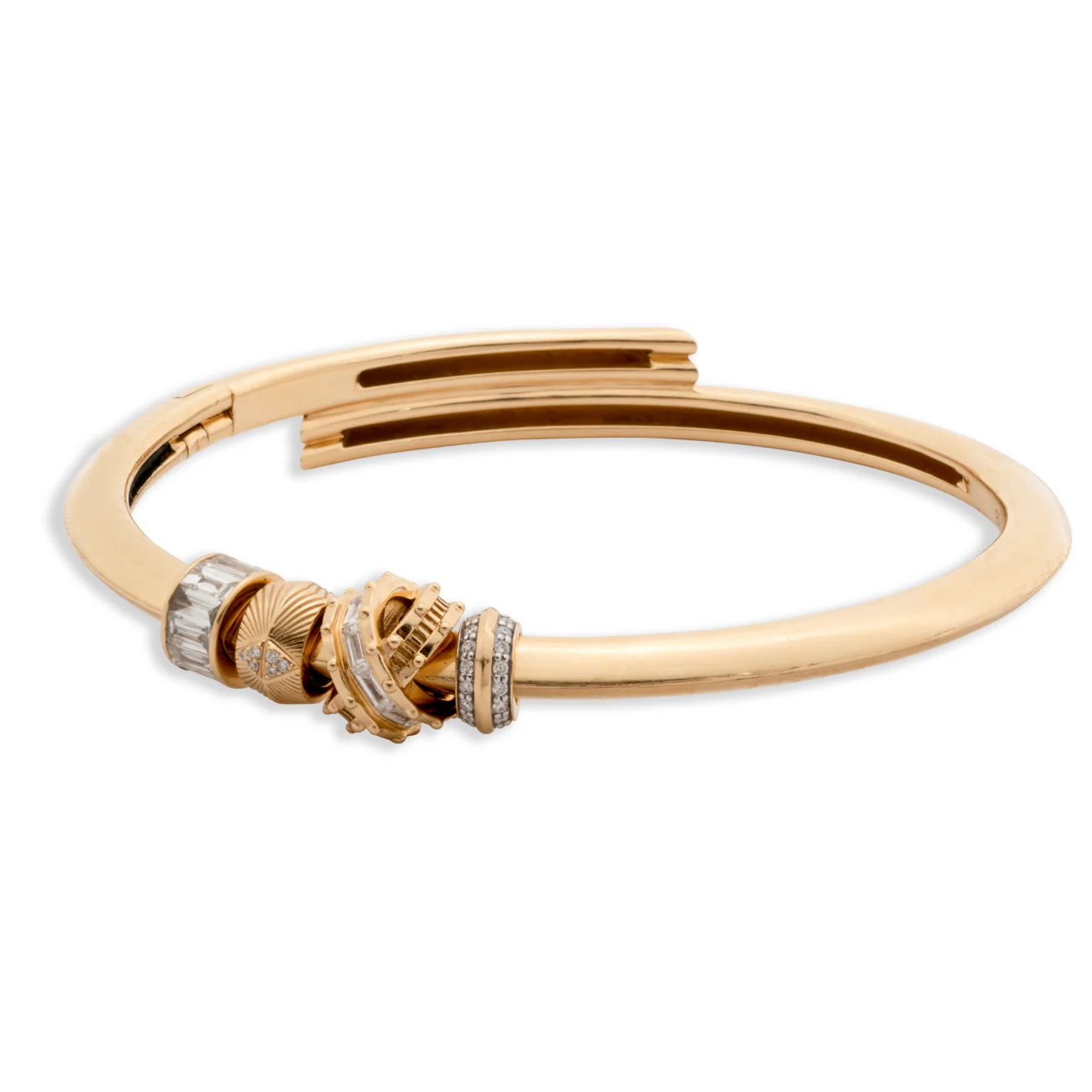 True Love - Protection | Lovestruck Pierced and Double Triangle Strong Heart Bangle | Diamonds, Yellow Gold