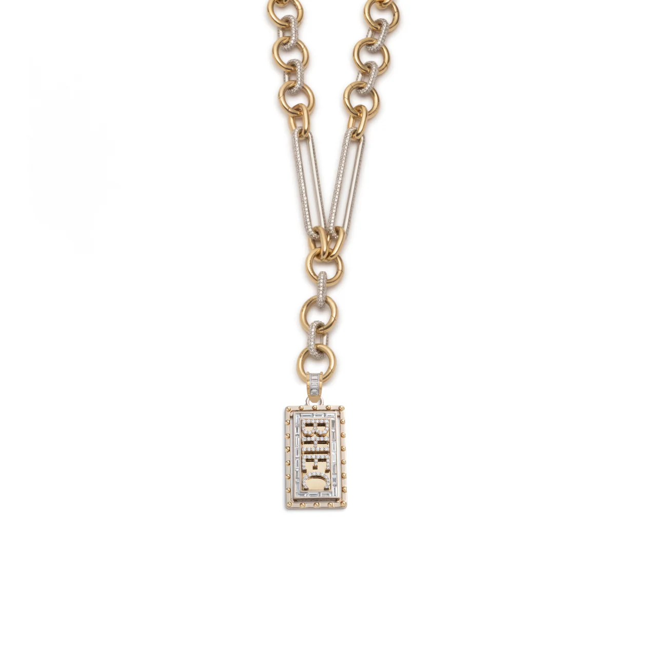 Personalized - True Love | Lovestruck Pierced Pavé Oversized Mixed Clip Necklace | Diamonds, Yellow Gold