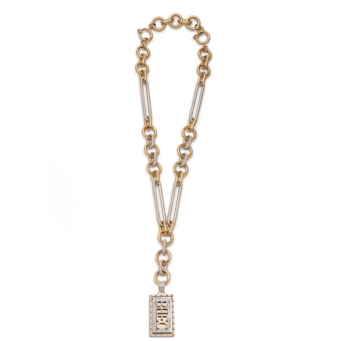 Personalized - True Love | Lovestruck Pierced Pavé Oversized Mixed Clip Necklace | Diamonds, Yellow Gold - Image 2