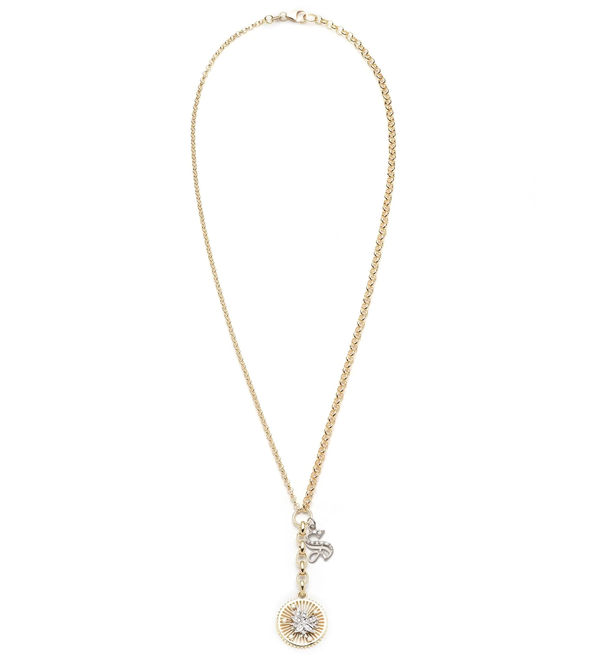 Personalized - Resilience | Blossoms and Initial Medium Mixed Belcher Extension Necklace | Diamonds, Mixed Gold - Image 3