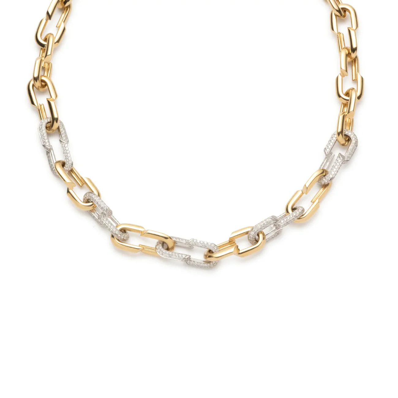 Strong Hearts | Medium Love Link Chain with Five Pavé Links | Diamonds, Yellow Gold