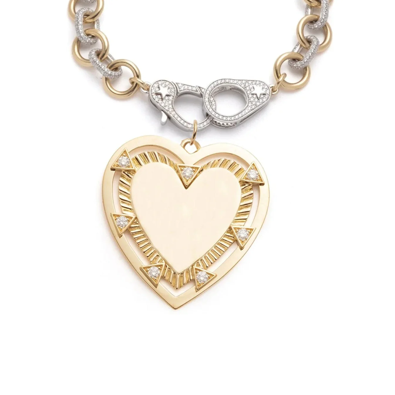 True Love - Personalized | Engravable Heart Pavé Midsized Mixed Link Bracelet with Sister Hooks | Diamonds, Mixed Gold - Image 3
