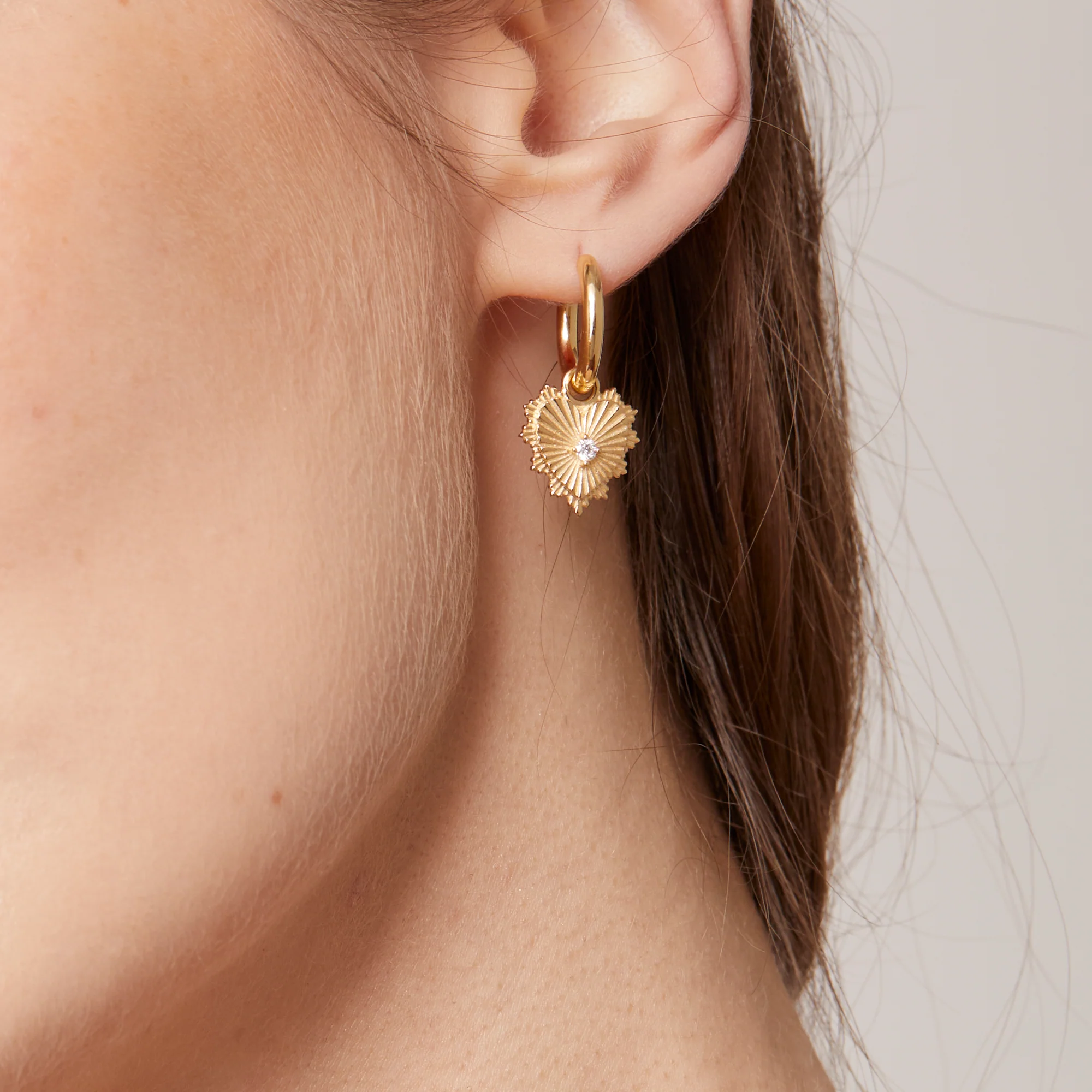 True Love | Heart Love Token Petite Chubby Hoop Earring | Diamonds, Yellow Gold - Image 2