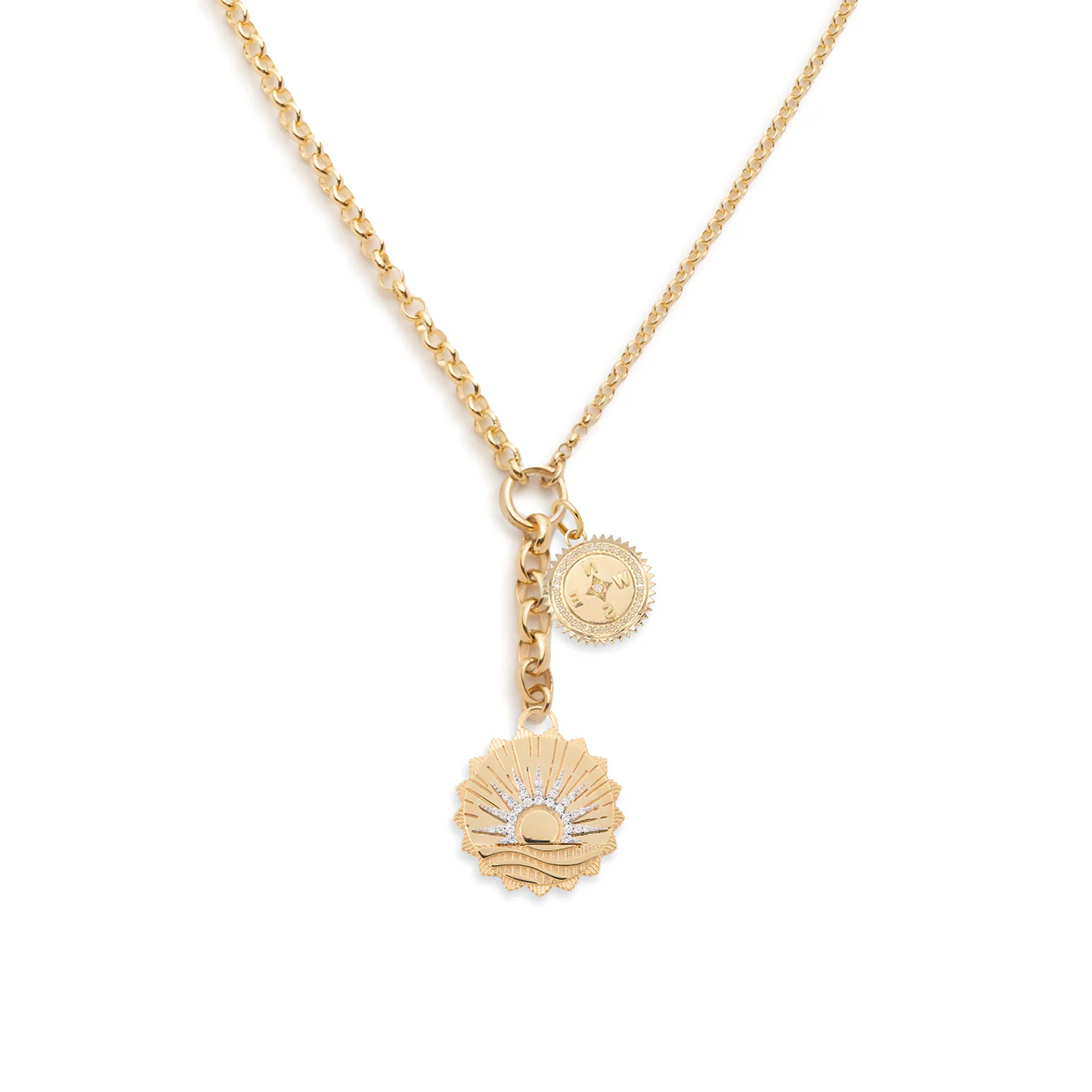 Internal Compass | New Beginnings and Compass Medium Mixed Belcher Extension Necklace | Diamonds, Yellow Gold