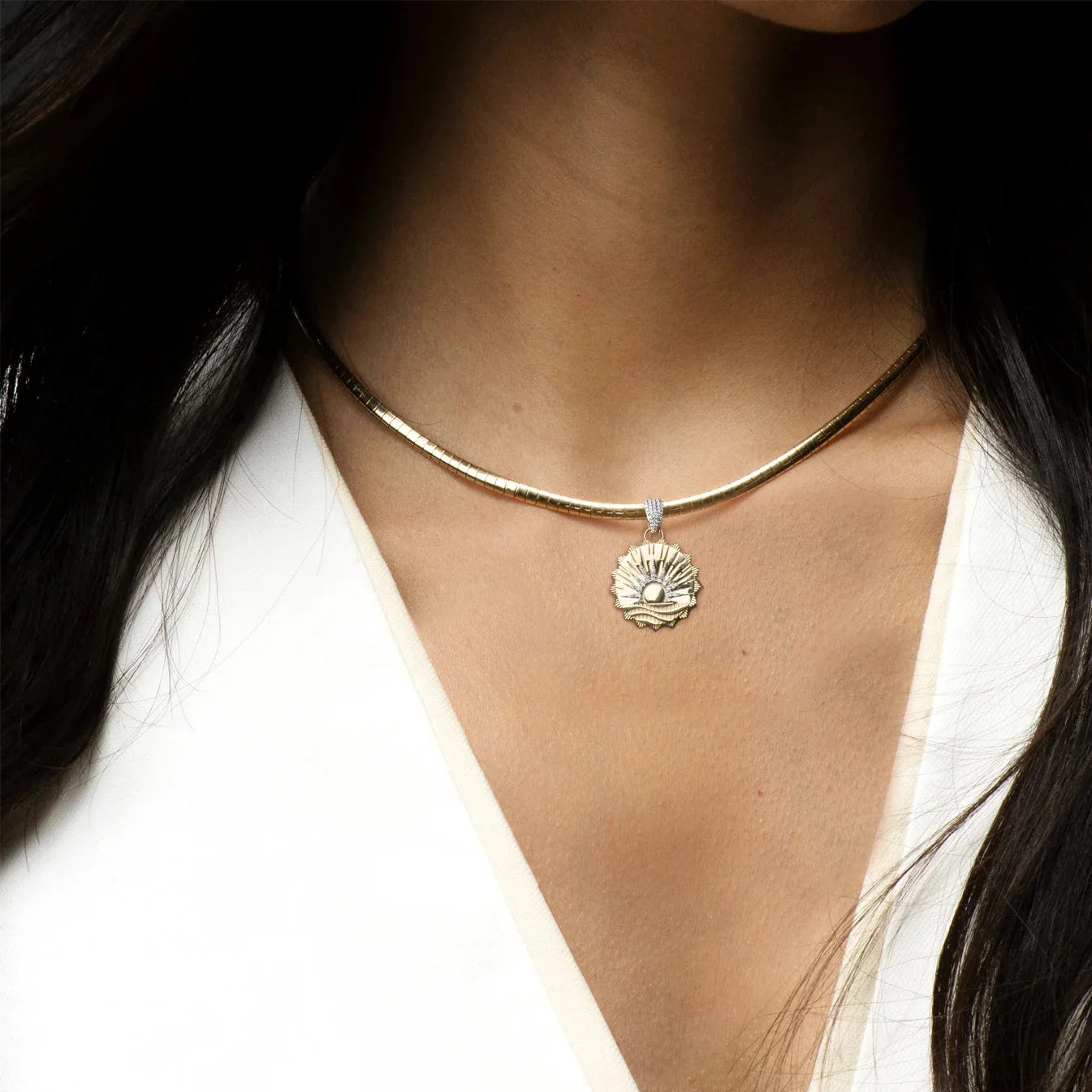 Internal Compass | New Beginnings Small Sleek Collar Necklace | Diamonds, Yellow Gold - Image 2