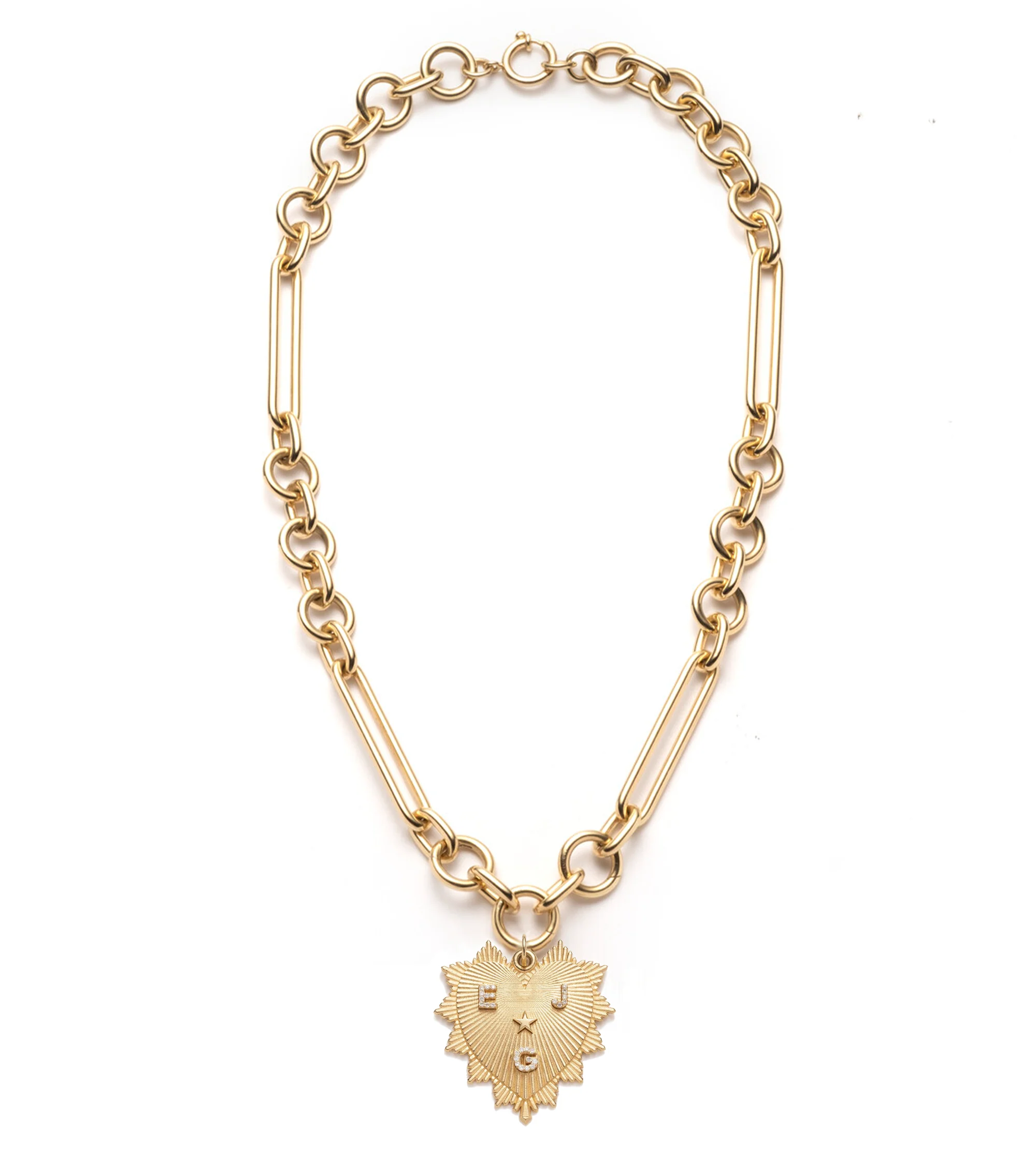 Personalized - True Love | Custom Heart Love Token Oversized Mixed Clip Necklace | Diamonds, Yellow Gold - Image 4