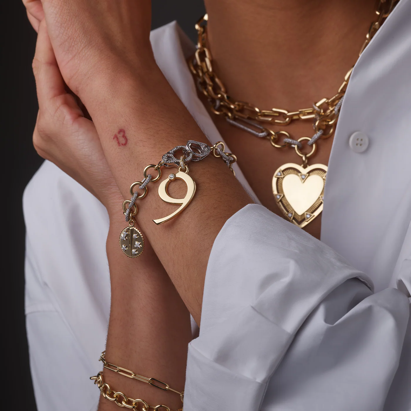 Mixed Link | Pavé Midsize Mixed Link Bracelet with Sister Hooks | Diamonds, Mixed Gold - Image 3