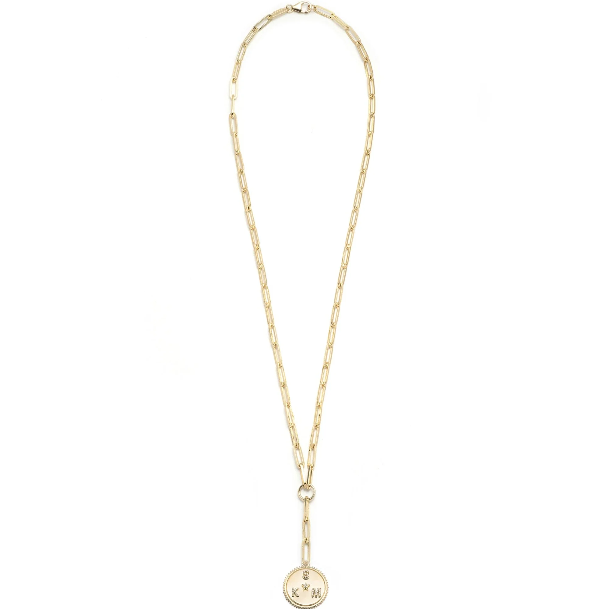 Personalized | Custom Medium Medallion Small Clip Extension Necklace | Diamonds, Yellow Gold - Image 3