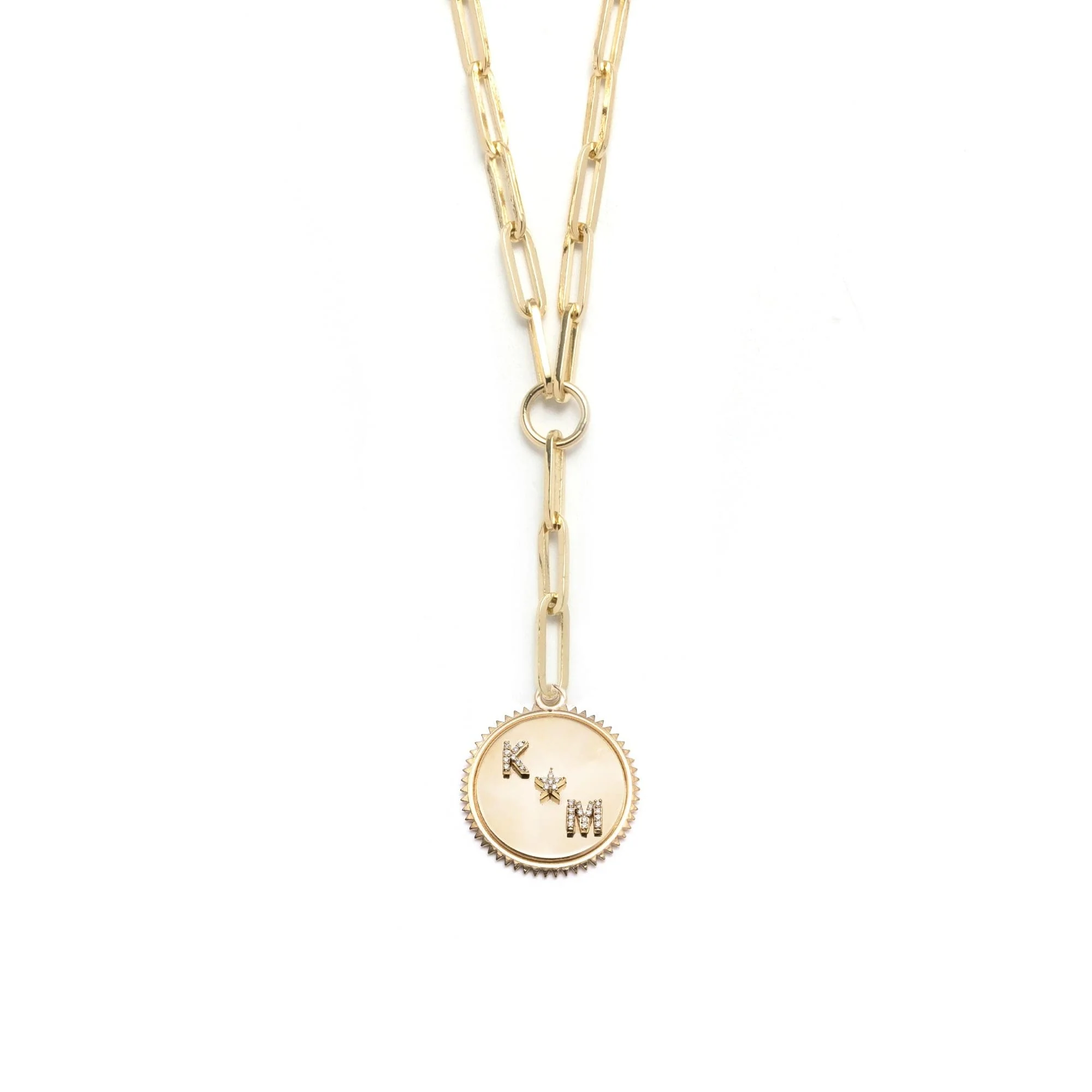 Personalized | Custom Medium Medallion Small Clip Extension Necklace | Diamonds, Yellow Gold - Image 4