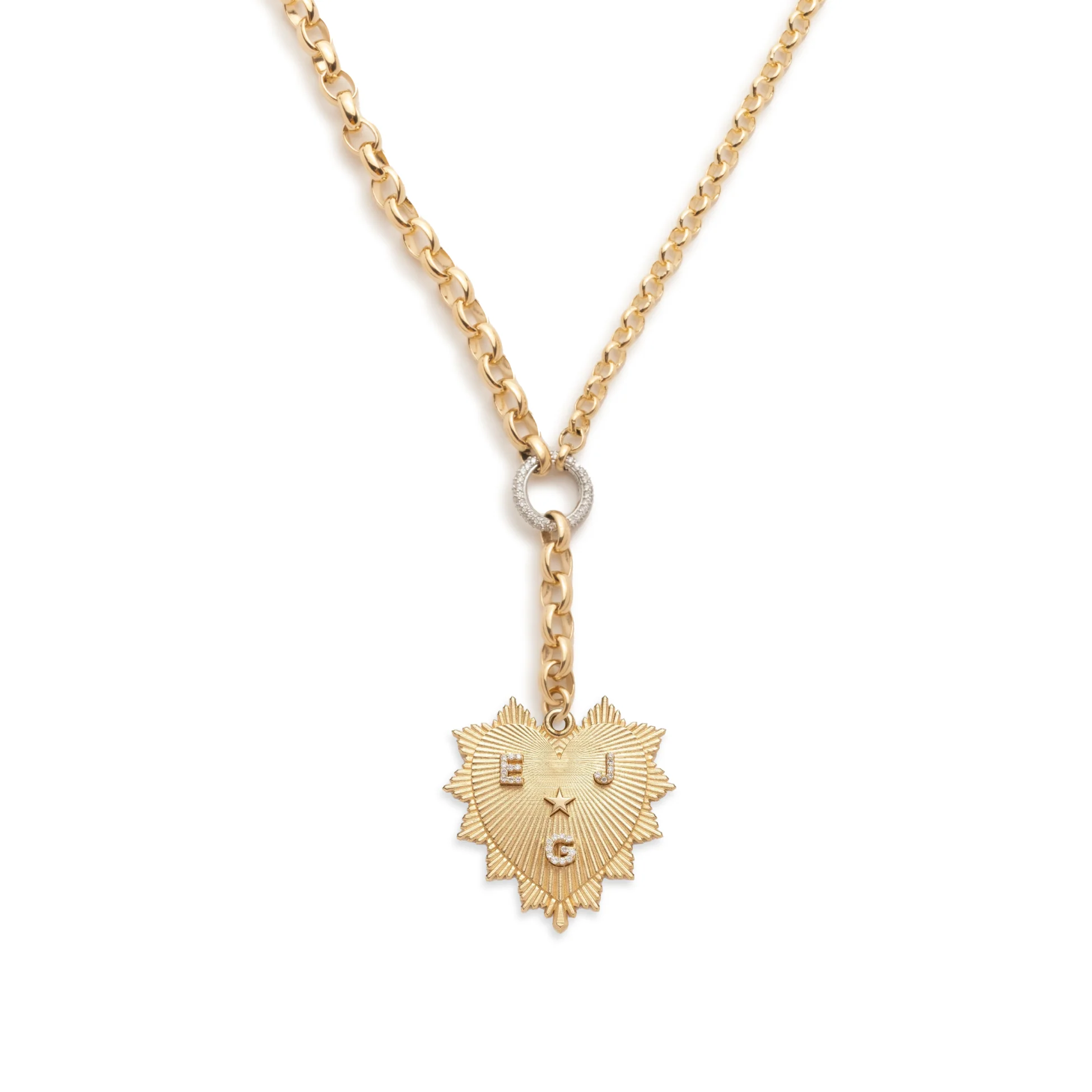 Personalized - True Love | Custom Heart Love Token Heavy Mixed Belcher Extension Necklace | Diamonds, Yellow Gold - Image 3