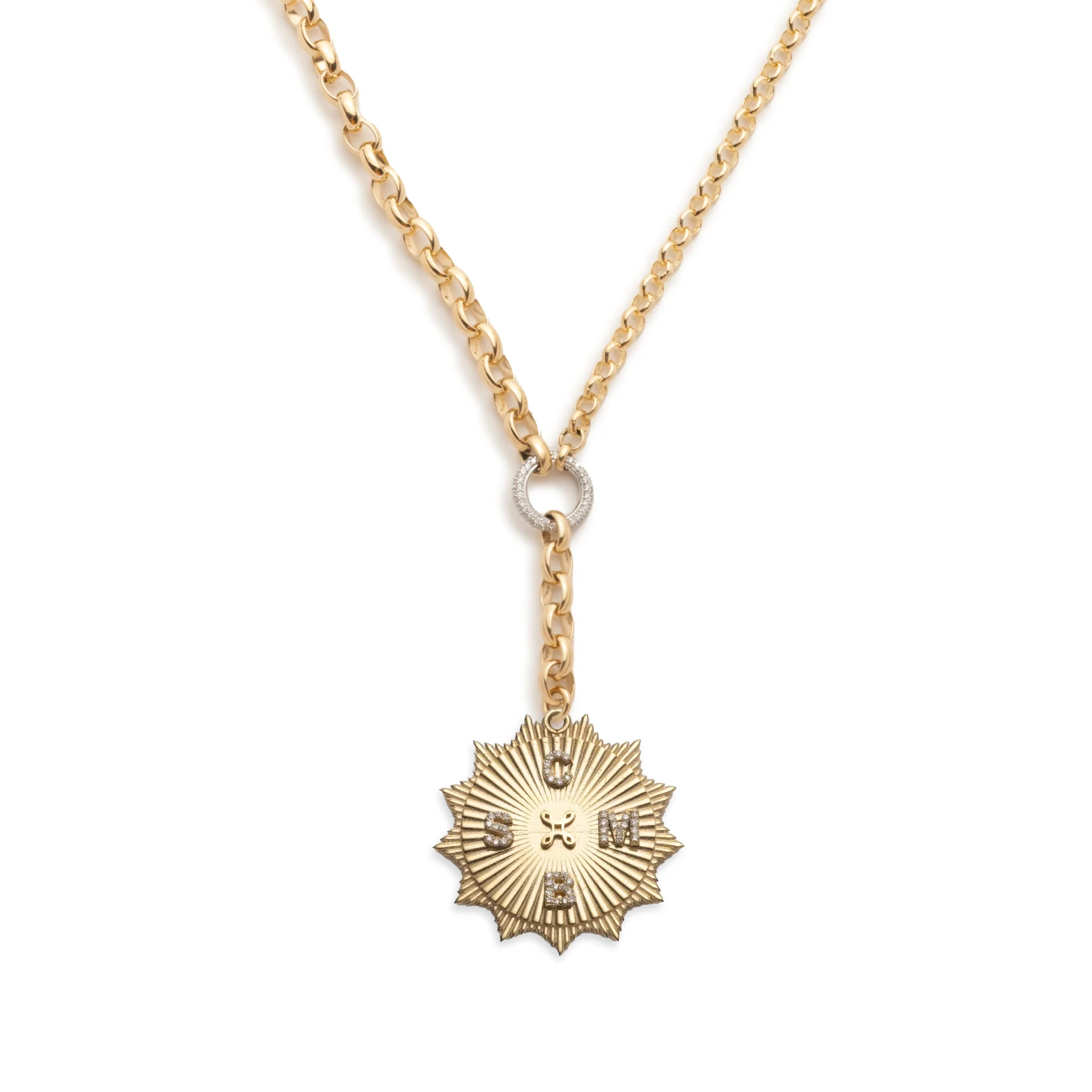 Personalized | Custom Radiating Heavy Mixed Belcher Extension Necklace | Diamonds, Yellow Gold - Image 3