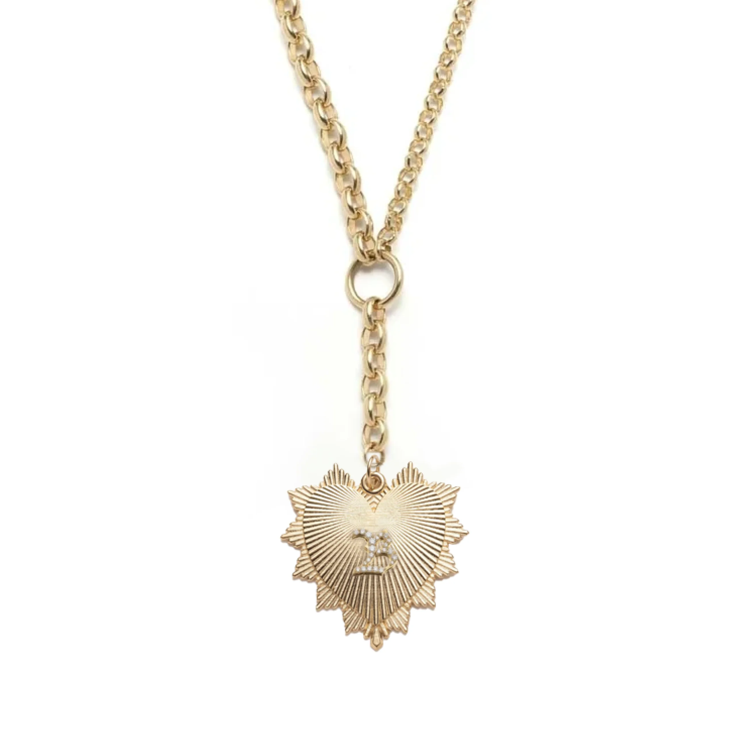Personalized - True Love | Initial Heart Love Token Heavy Mixed Belcher Extension Necklace | Diamonds, Yellow Gold