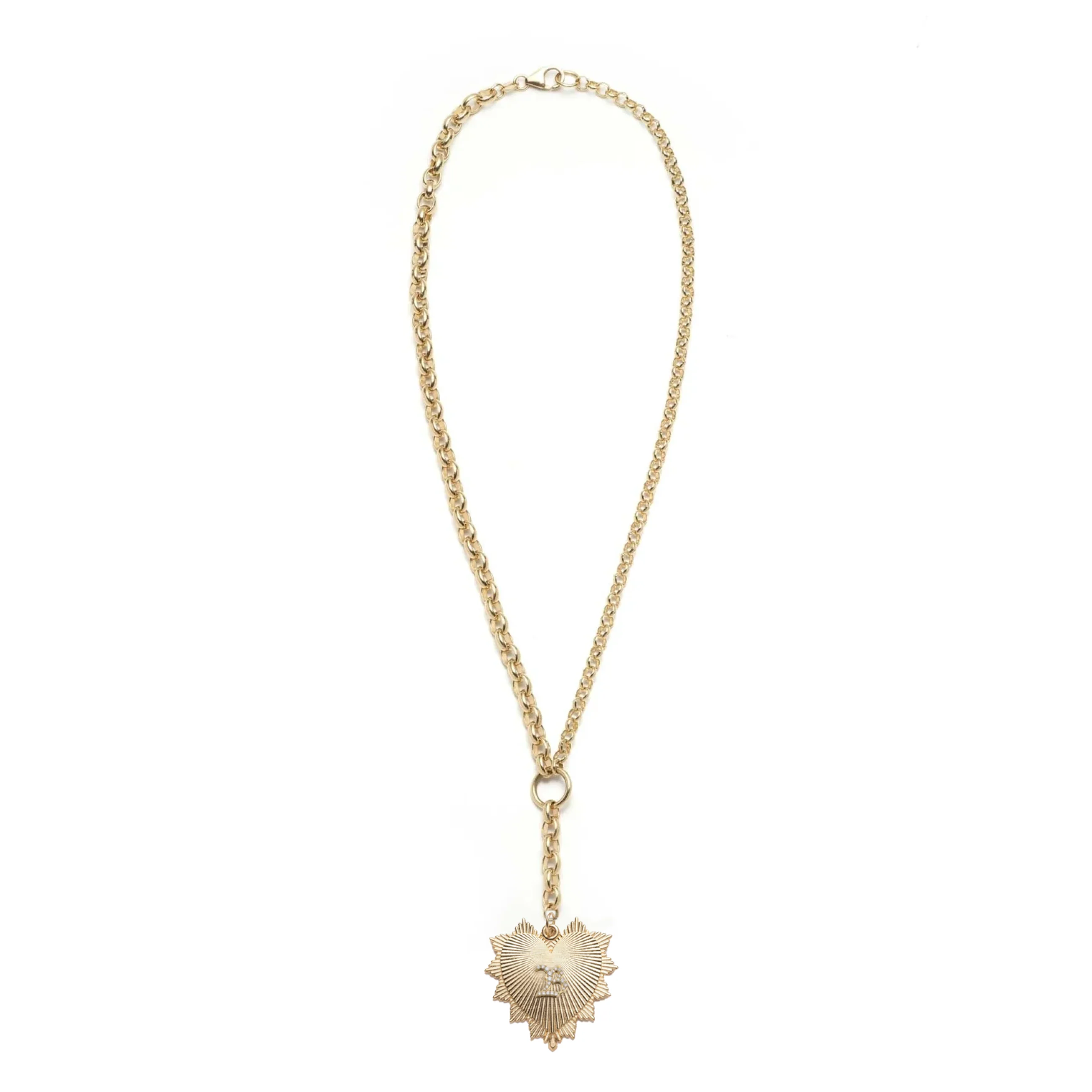 Personalized - True Love | Initial Heart Love Token Heavy Mixed Belcher Extension Necklace | Diamonds, Yellow Gold - Image 2