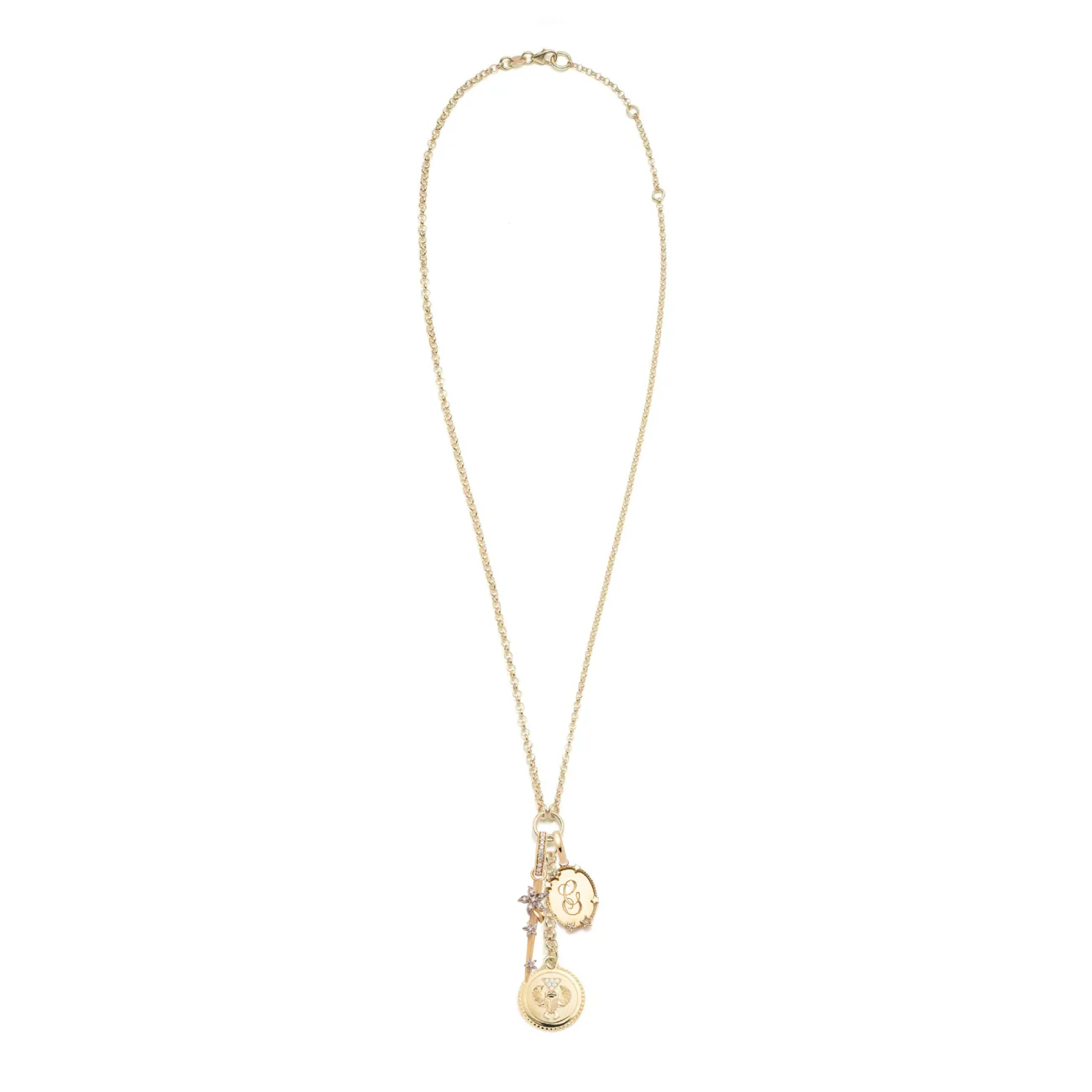 Personalized - Protection | Engravable Oval and Thorn Small Mixed Belcher Extension Necklace | Diamonds, Mixed Gold - Image 2