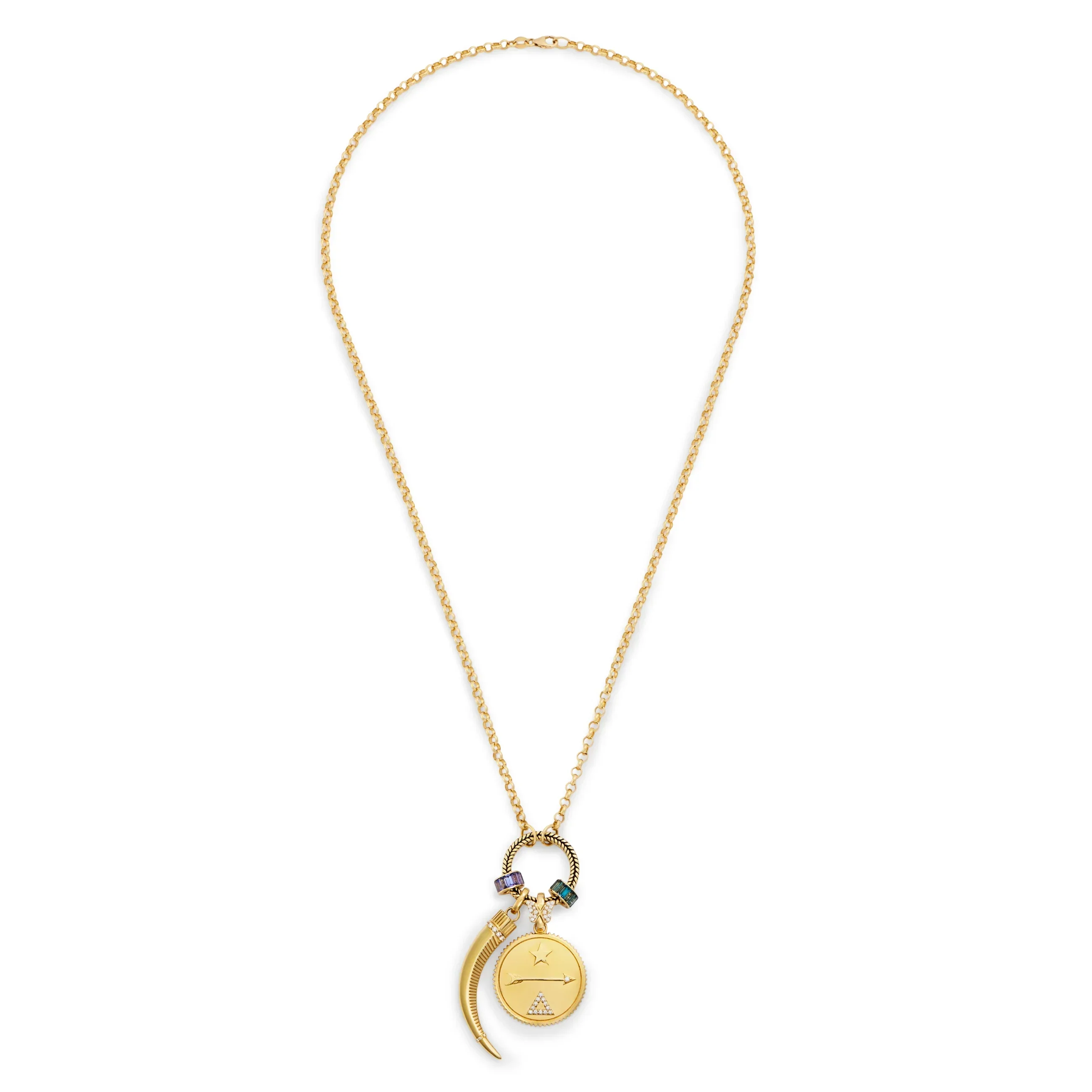 Protection - Dream | La Loba Claw and Baguette Heart Beats Medium Belcher Open Chain | Diamonds, Tanzanite, Aquamarine, Yellow Gold - Image 3