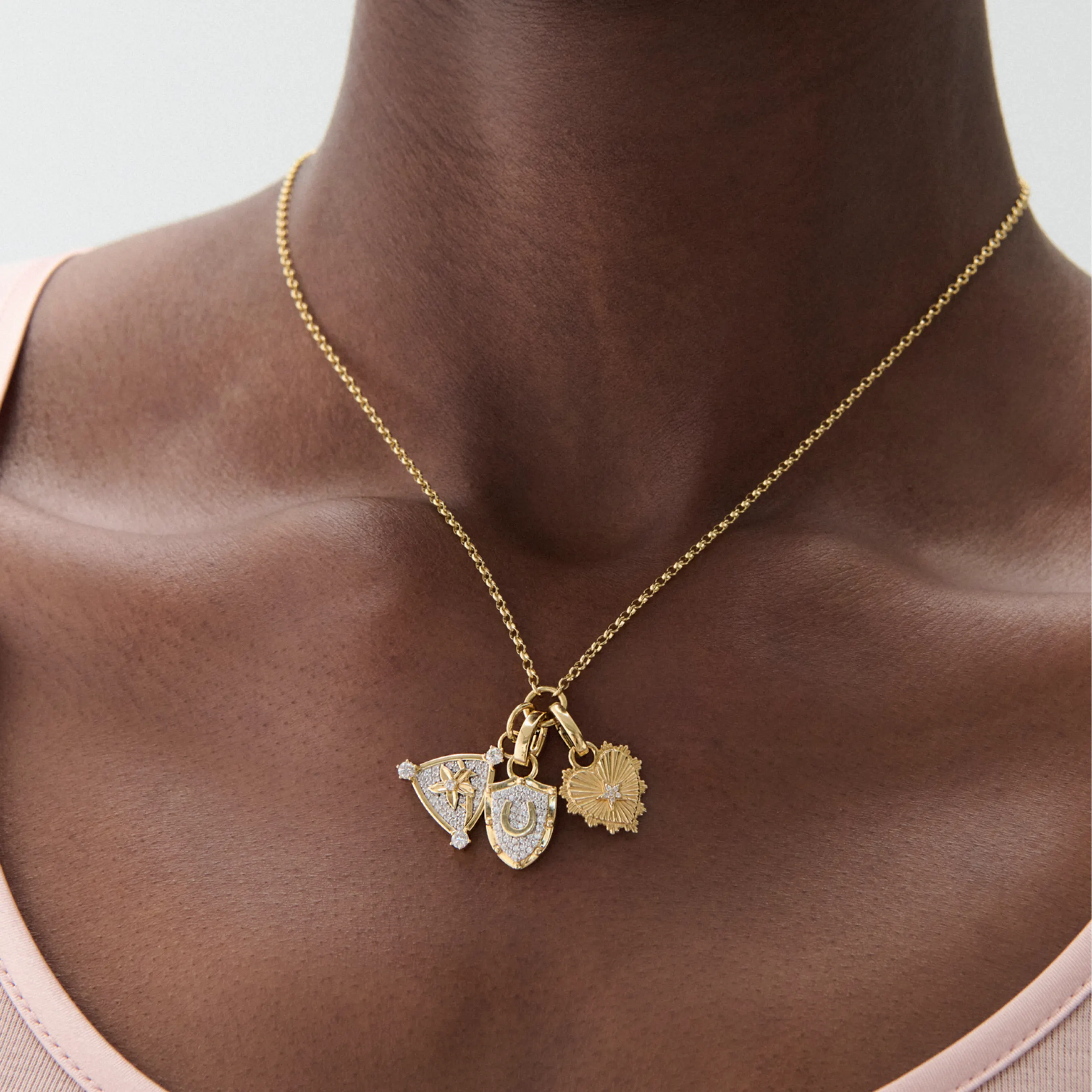 Protection - Resilience | Pavé Horseshoe and Blossom Fine Belcher Necklace | Diamonds, Yellow Gold - Image 2