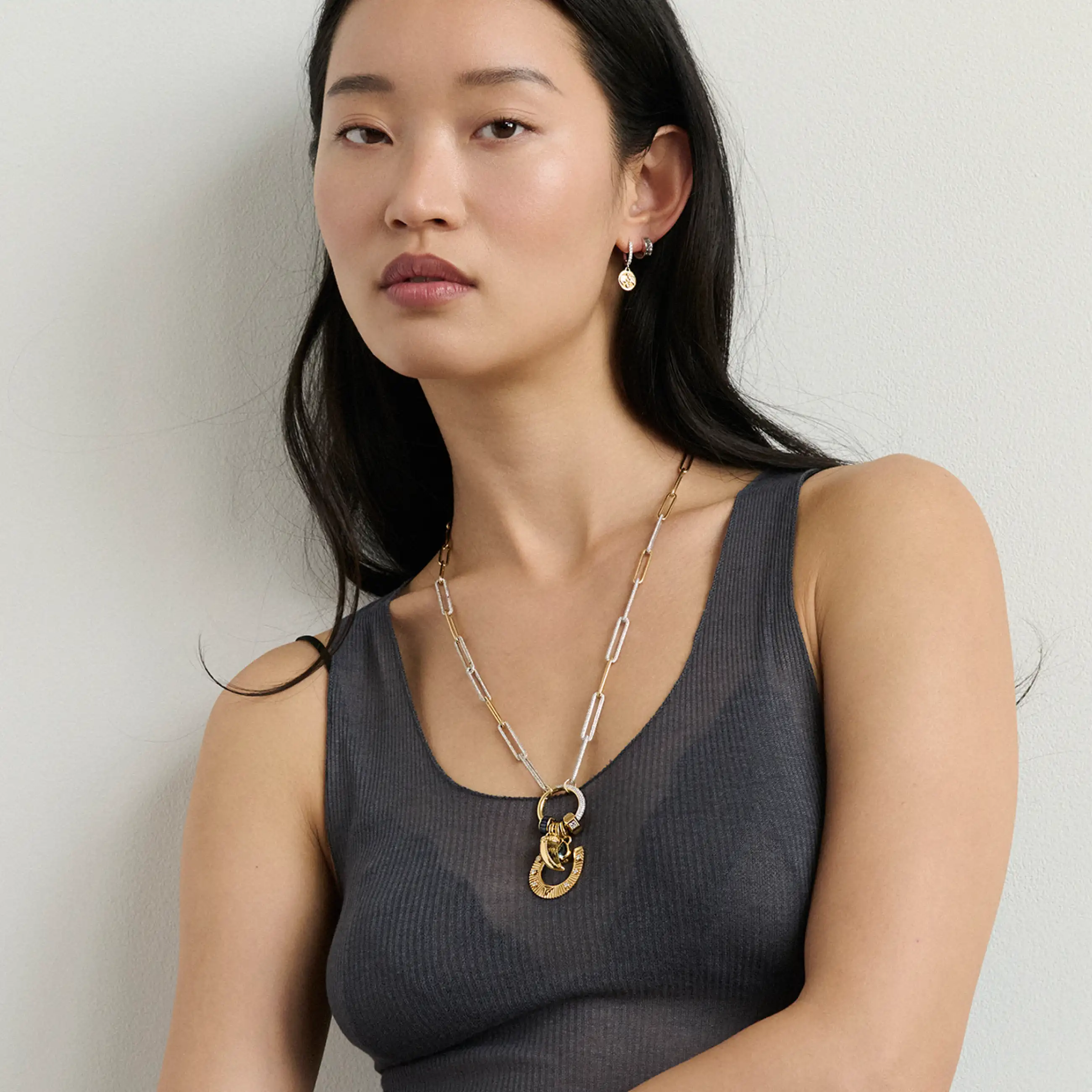 Protection - True Love | Horseshoe and La Loba Claw Diamond Link Open Necklace | Multi-Stone, Mixed Gold - Image 3