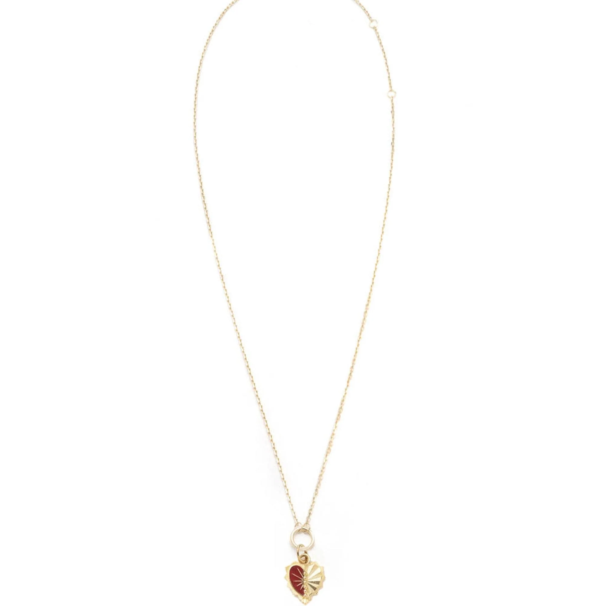 True Love | Reflection Heart Thread Necklace | Red Ceramic, Yellow Gold - Image 3