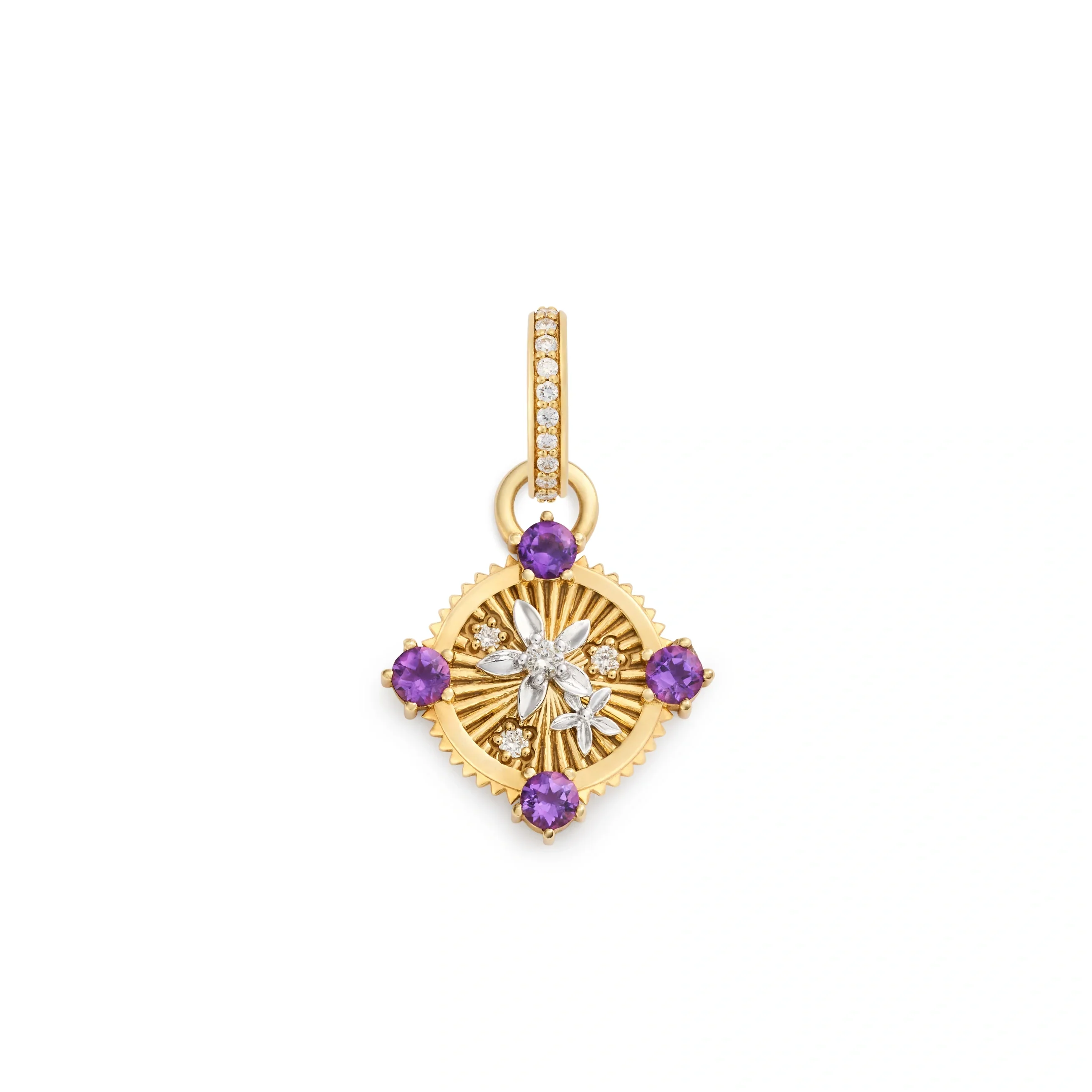 Resilience | Blossoms Gemstone Miniature Medallion | Diamonds, Amethyst, Yellow Gold, White Gold - Image 4