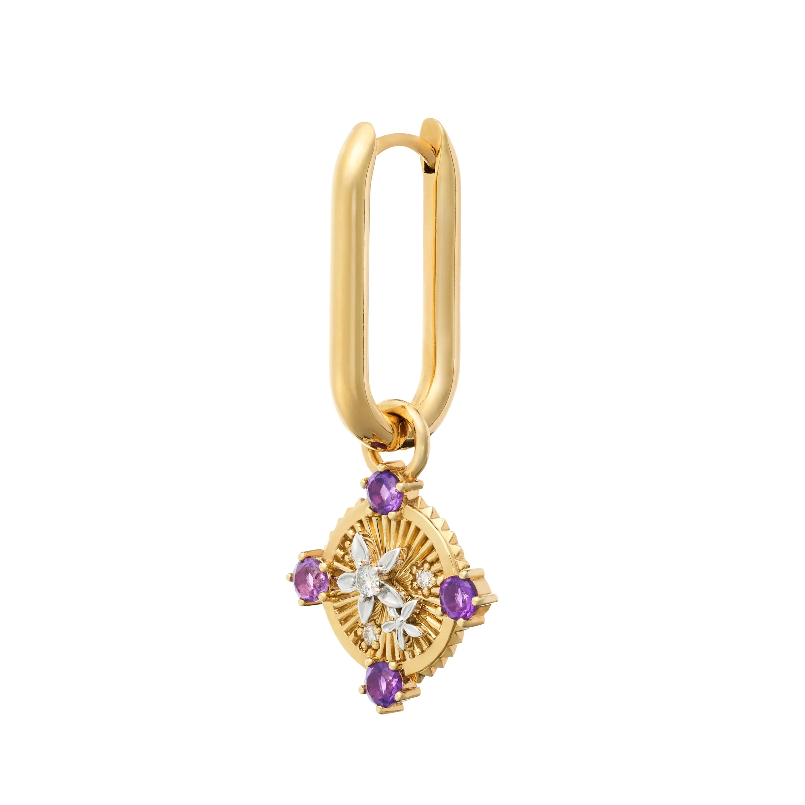 Resilience | Blossoms Small Chubby Fob Earring | Diamonds, Amethyst, Yellow Gold - Image 3