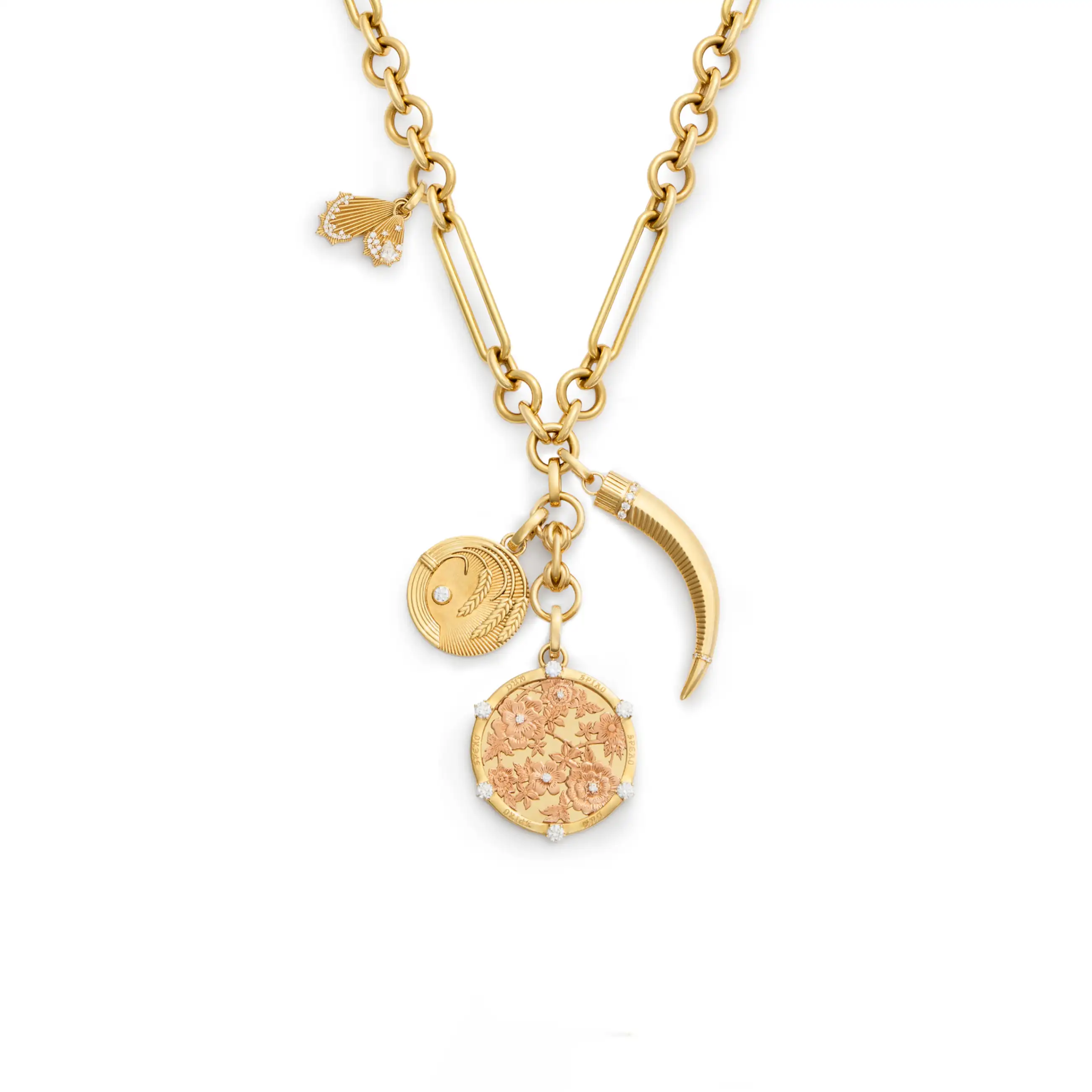 Resilience - Infinite Gratitude | Floral Screen and Braided Wheat Midsize Mixed Clip Necklace | Diamonds, Mixed Gold
