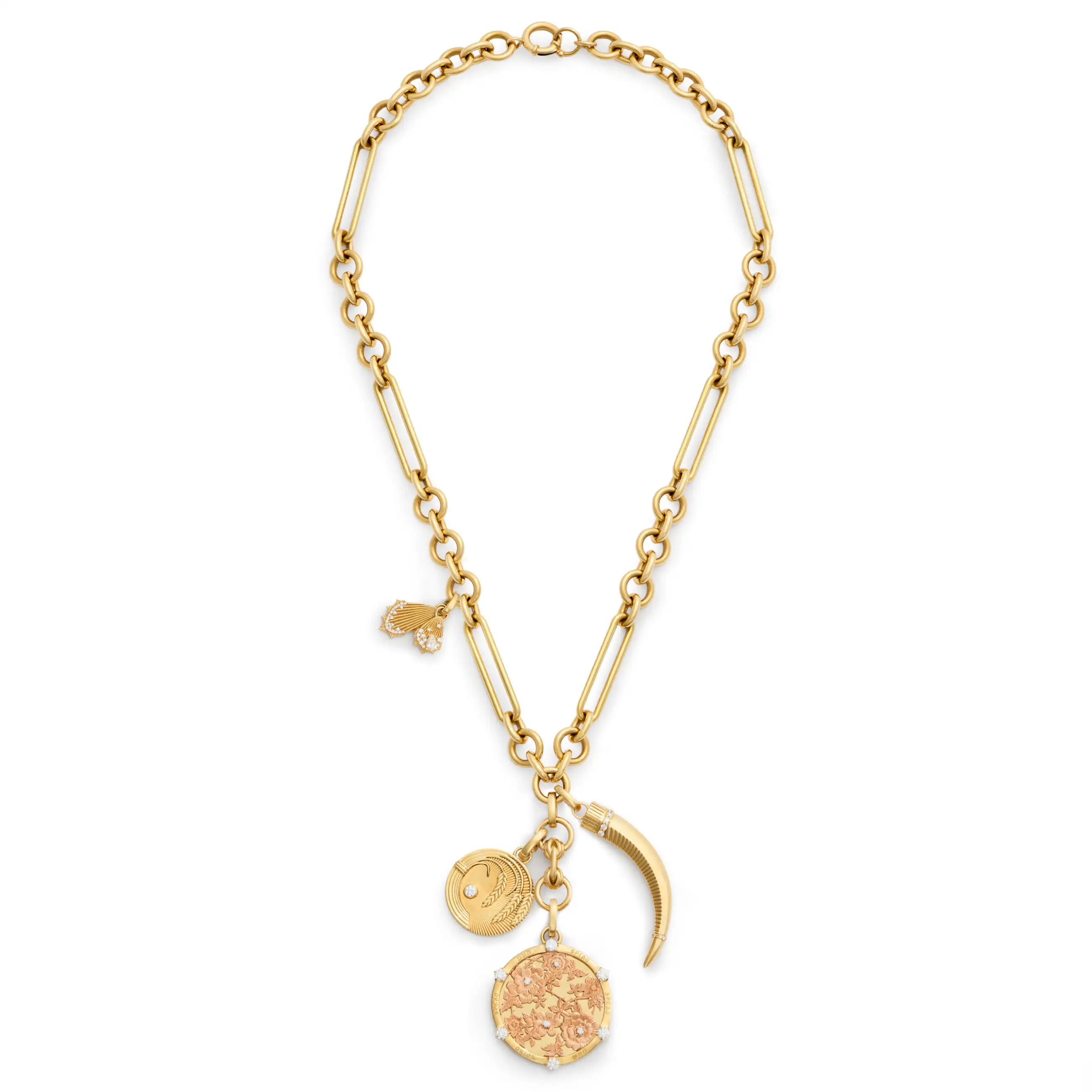 Resilience - Infinite Gratitude | Floral Screen and Braided Wheat Midsize Mixed Clip Necklace | Diamonds, Mixed Gold - Image 3