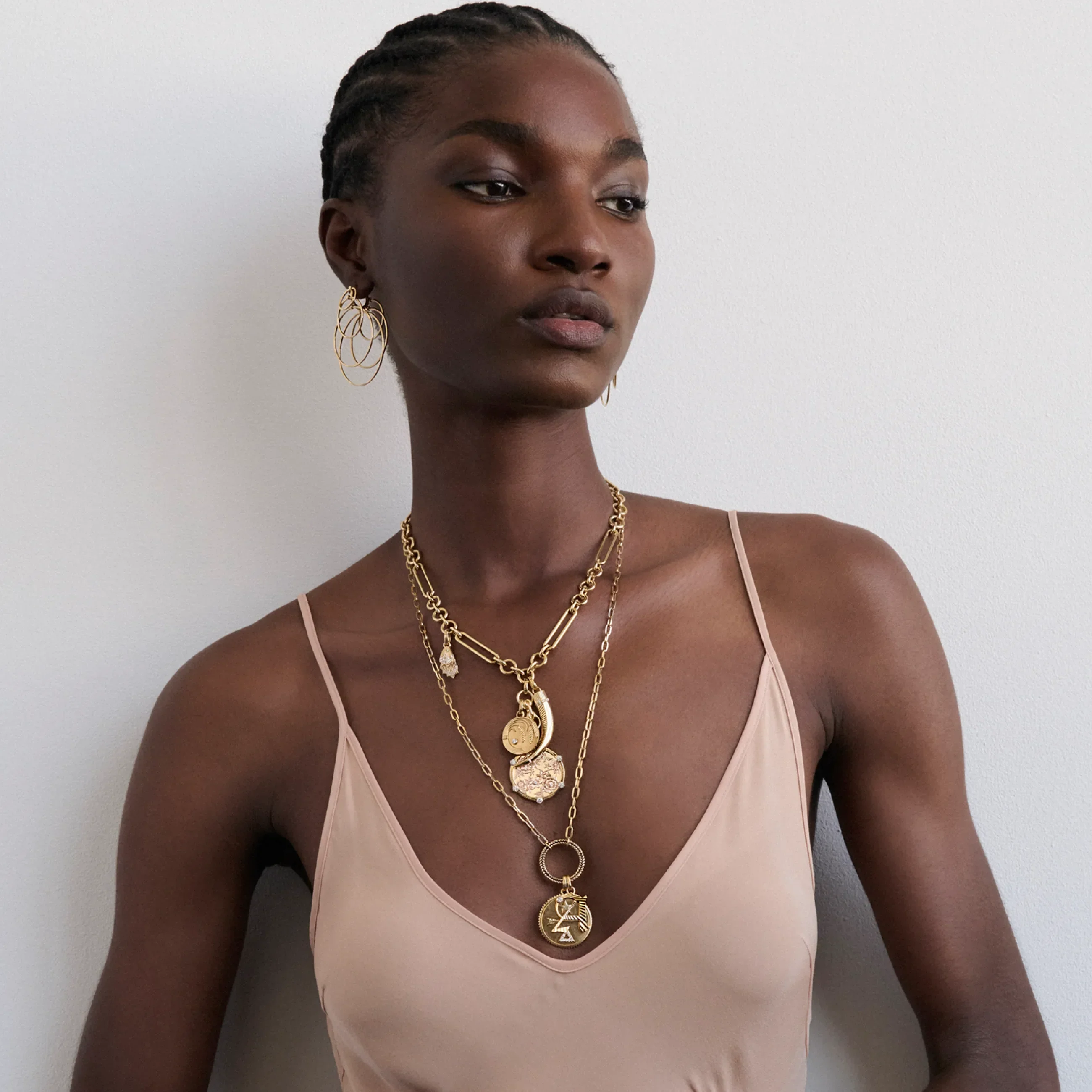 Resilience - Infinite Gratitude | Floral Screen and Braided Wheat Midsize Mixed Clip Necklace | Diamonds, Mixed Gold - Image 4