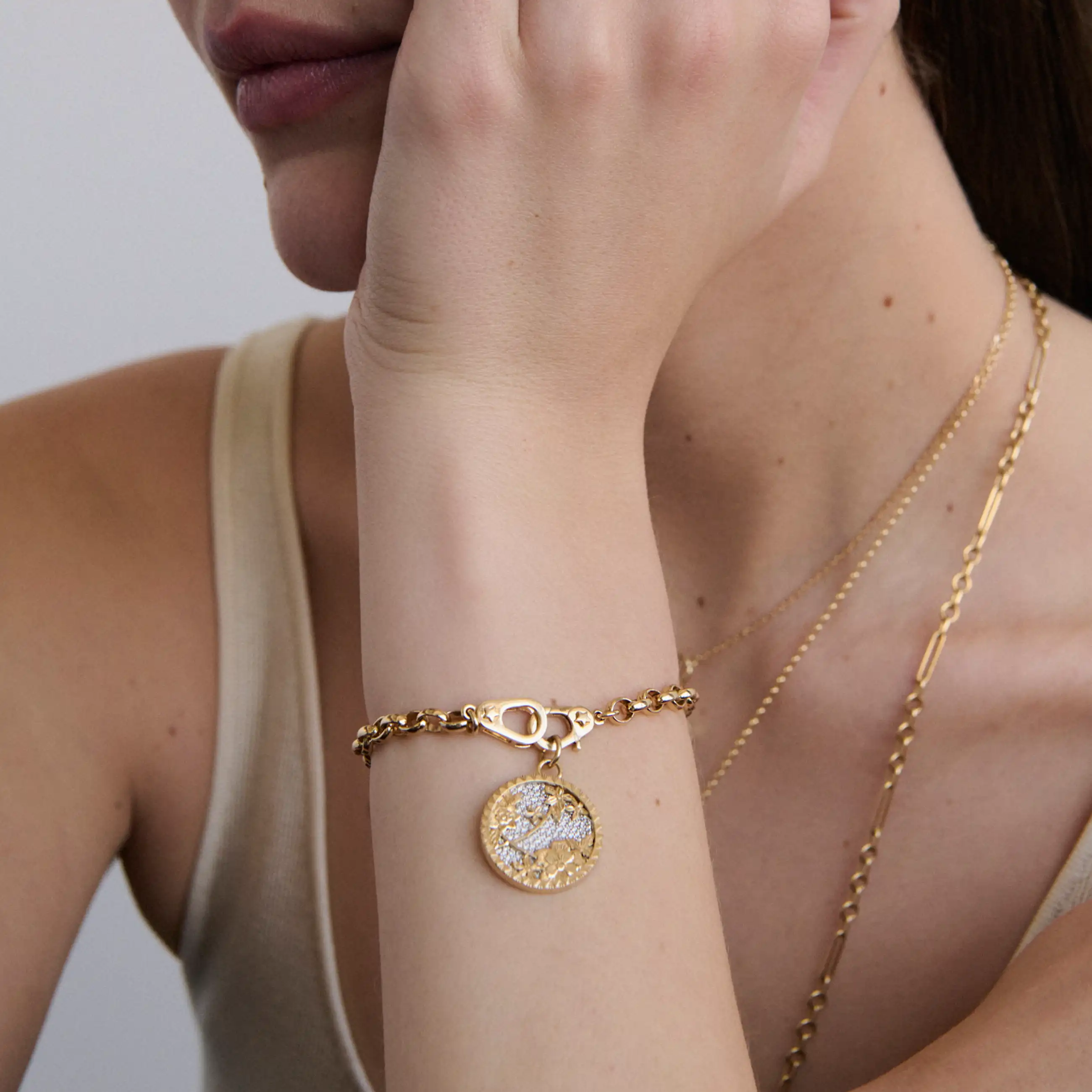 Resilience | Pavé Floral Screen Heavy Belcher Bracelet with Sister Hooks | Diamonds, Yellow Gold - Image 2