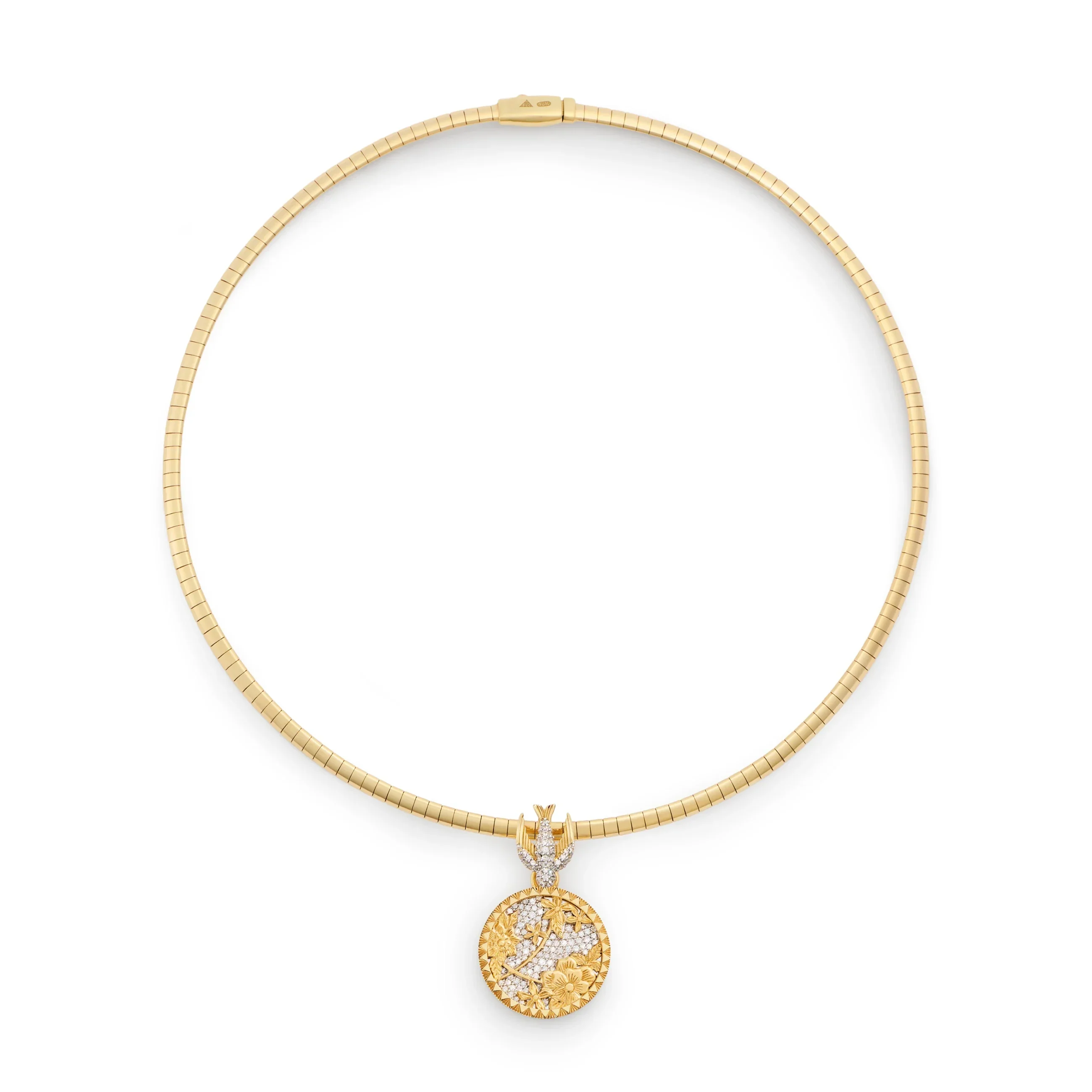 Resilience | Pavé Floral Screen and Sparrow Small Sleek Collar Necklace | Diamonds, Yellow Gold - Image 3