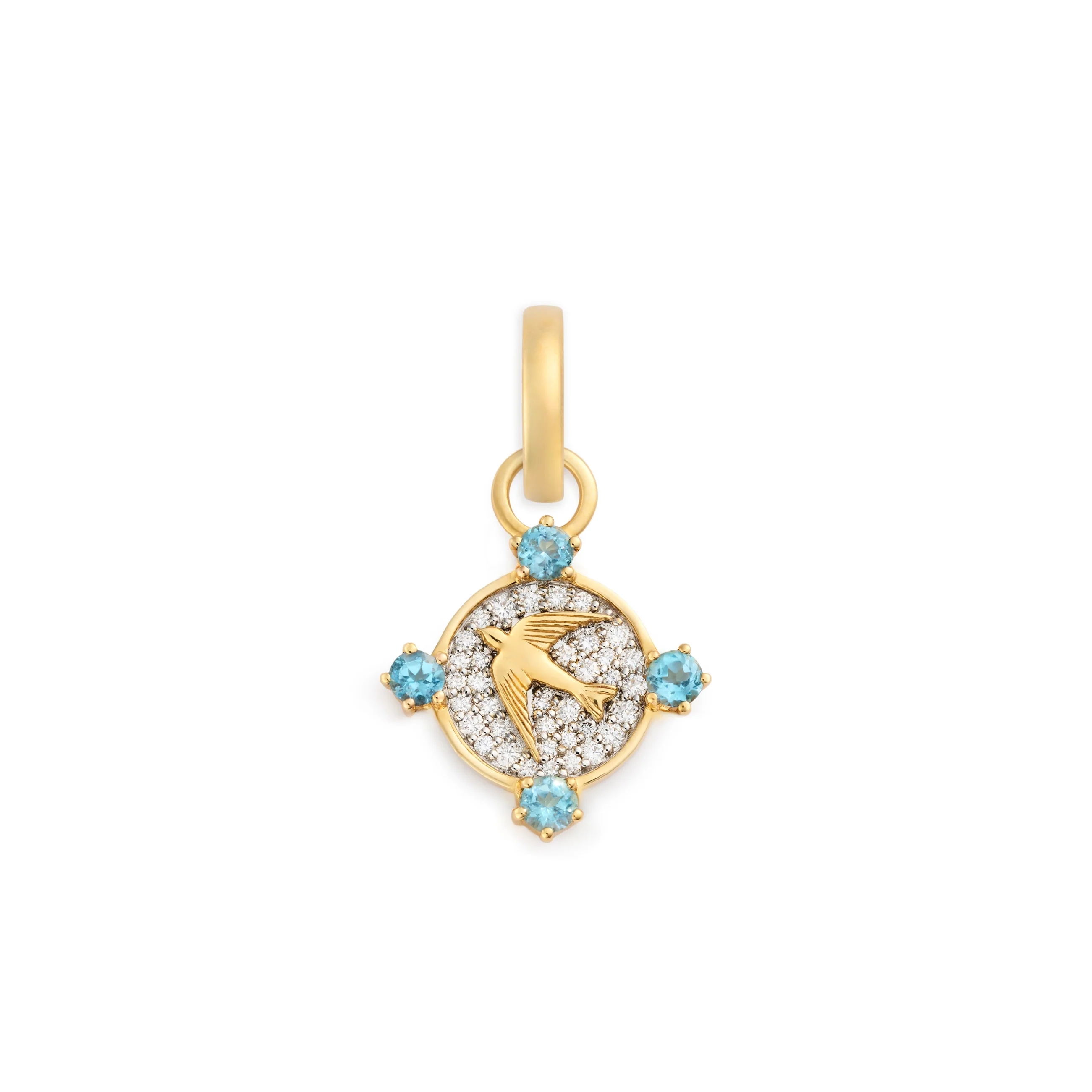 FoundRae x Sing for Hope | Pavé Sparrow Miniature Medallion | Diamonds, Yellow Gold, Swiss Blue Topaz
