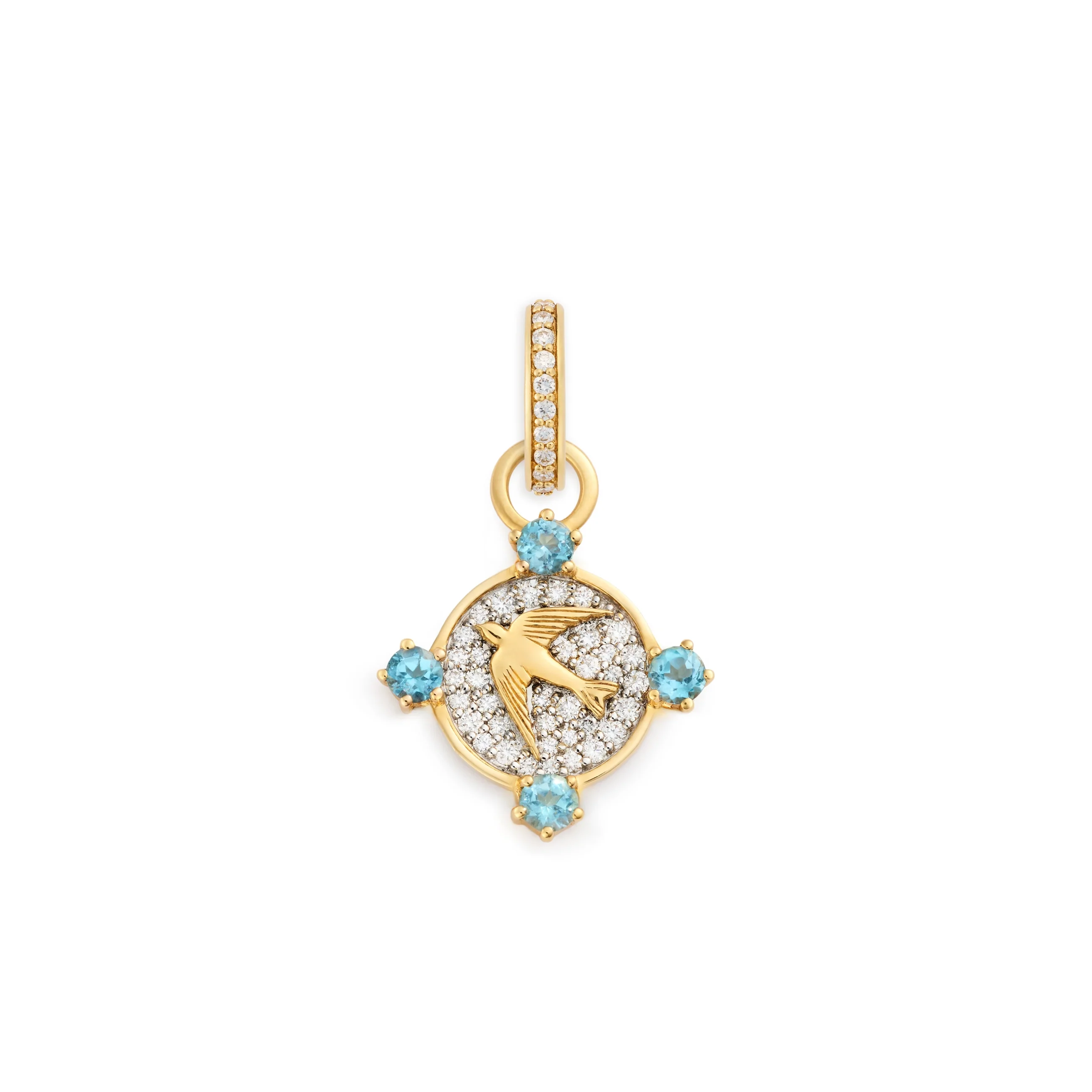 FoundRae x Sing for Hope | Pavé Sparrow Miniature Medallion | Diamonds, Yellow Gold, Swiss Blue Topaz - Image 3