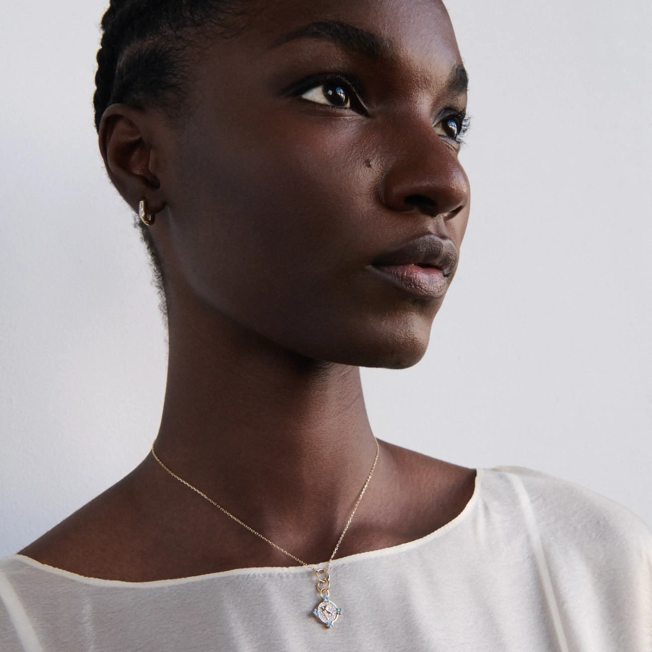 Resilience | Pavé Sparrow Thread Necklace | Diamonds, Swiss Blue Topaz, Yellow Gold - Image 2