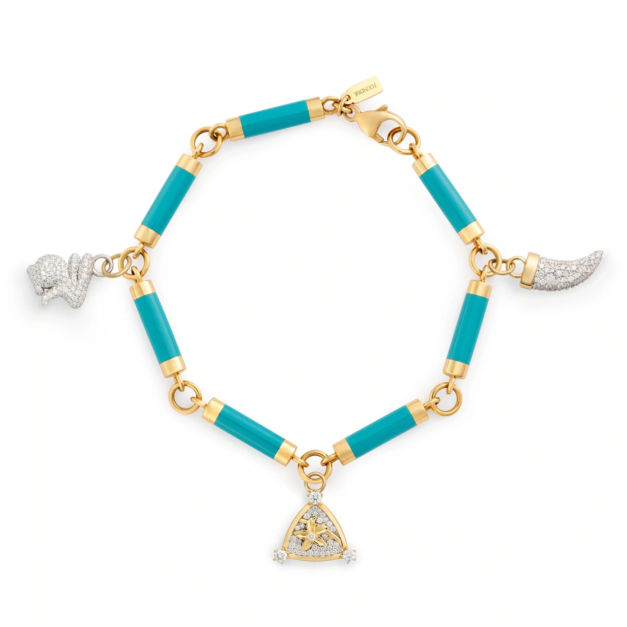 Resilience - True Love | Blossoms and Pavé Bunny Ceramic Element Charm Bracelet | Aqua Ceramic, Diamonds, Mixed Gold