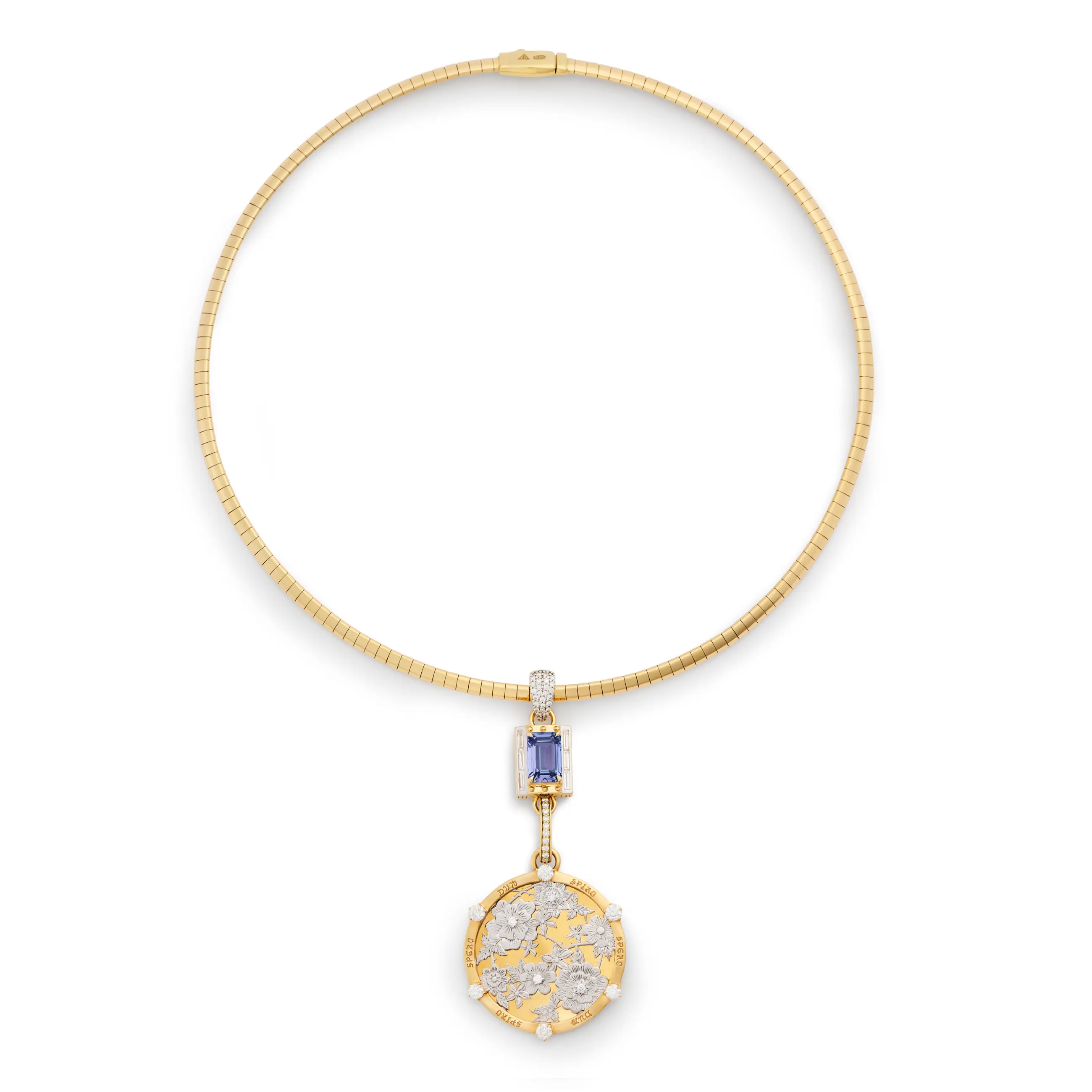 Resilience - True Love | Floral Screen and Lovestruck Pierced Cache Link Small Sleek Collar Necklace | Diamonds, Tanzanite, Mixed Gold - Image 3