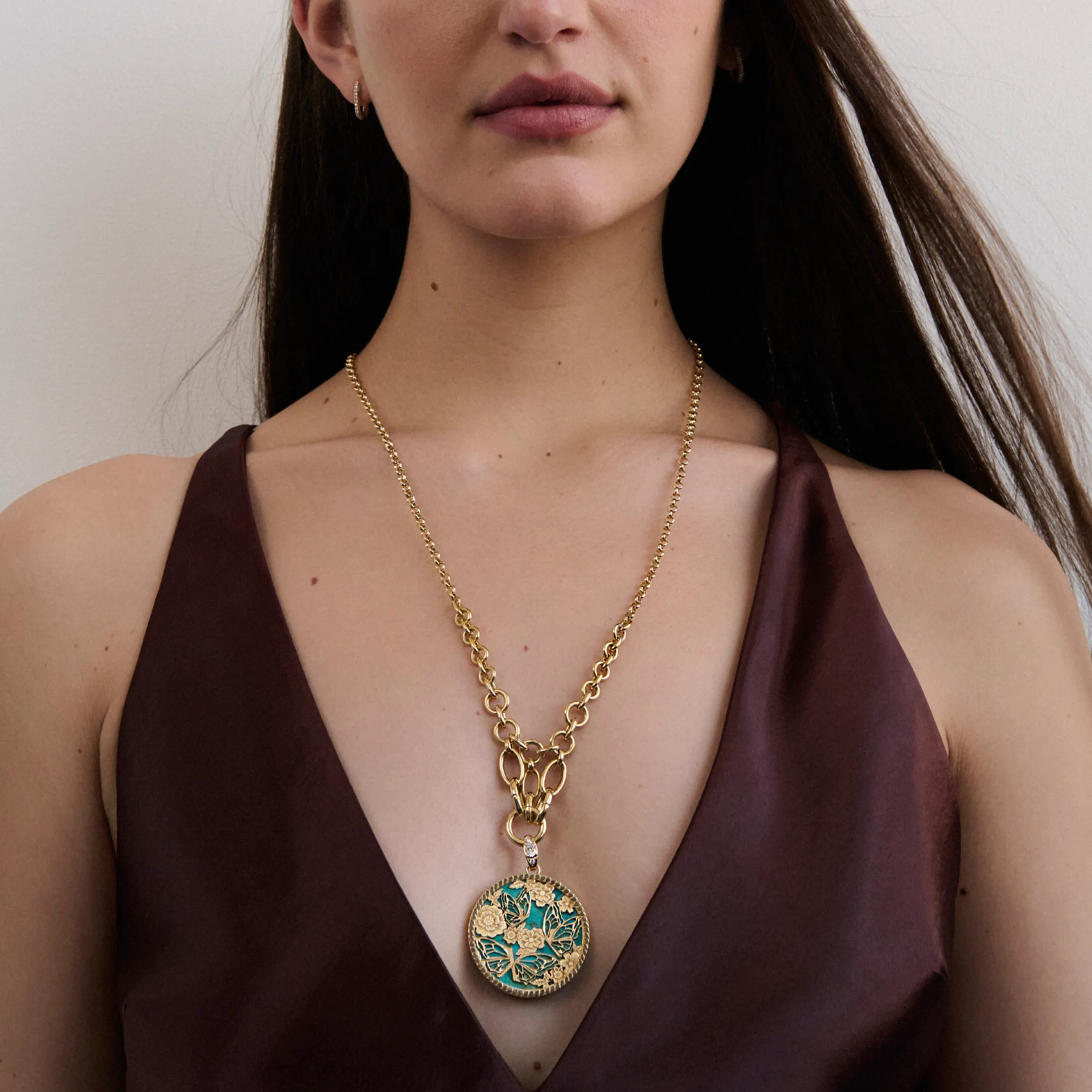 Reverie | Butterfly Screen on Stone Lattice Necklace | Turquoise, Yellow Gold - Image 2