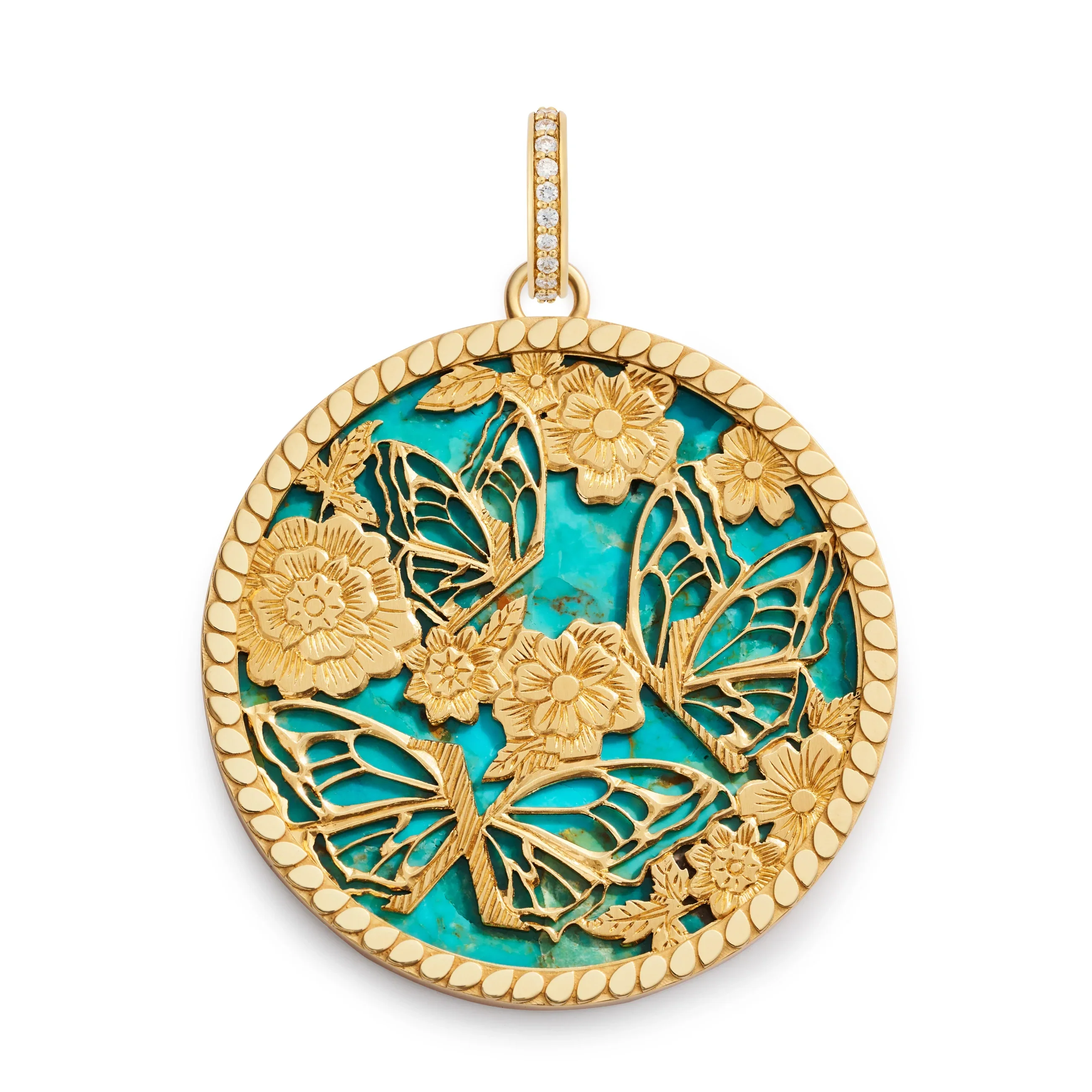 Reverie | Butterfly Screen on Stone Exuberant Medallion | Turquoise, Yellow Gold - Image 3