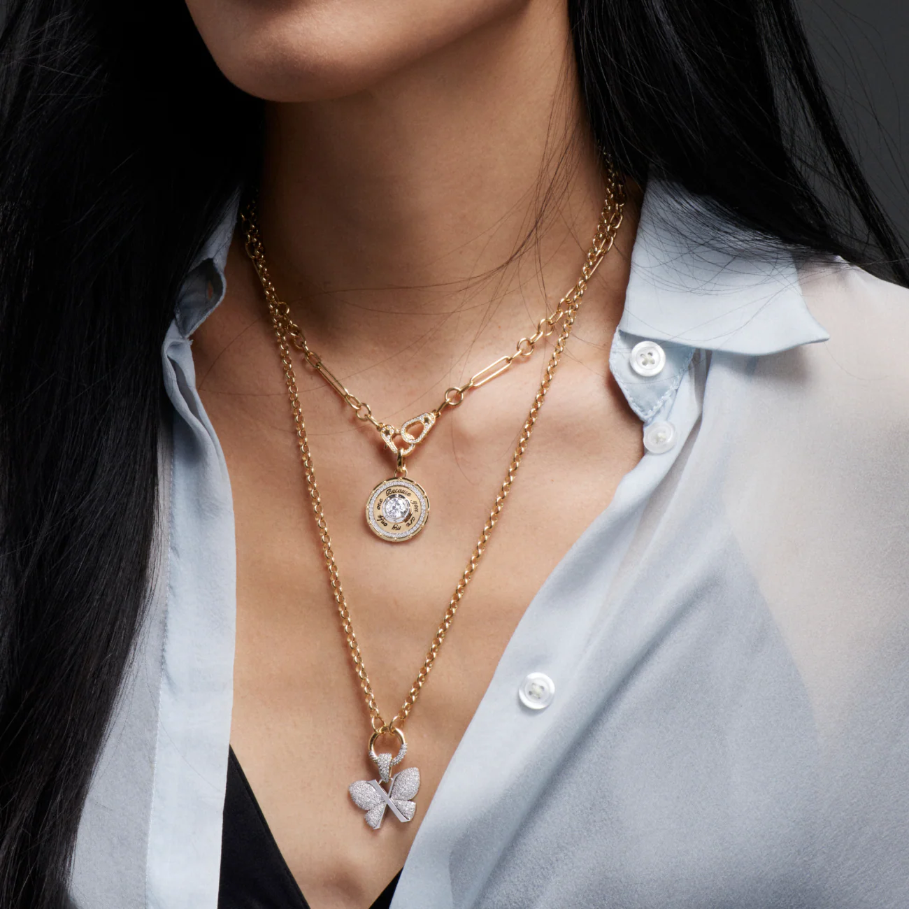 Reverie | Snow Pavé Butterfly Medium Belcher Open Chain | Diamonds, Mixed Gold - Image 2
