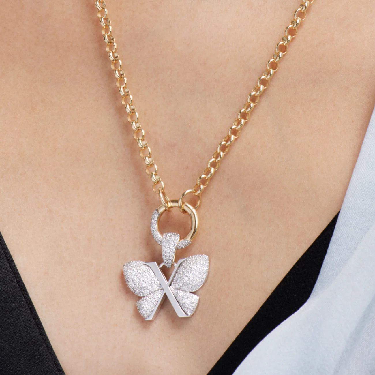 Reverie | Snow Pavé Butterfly Medium Belcher Open Chain | Diamonds, Mixed Gold - Image 4