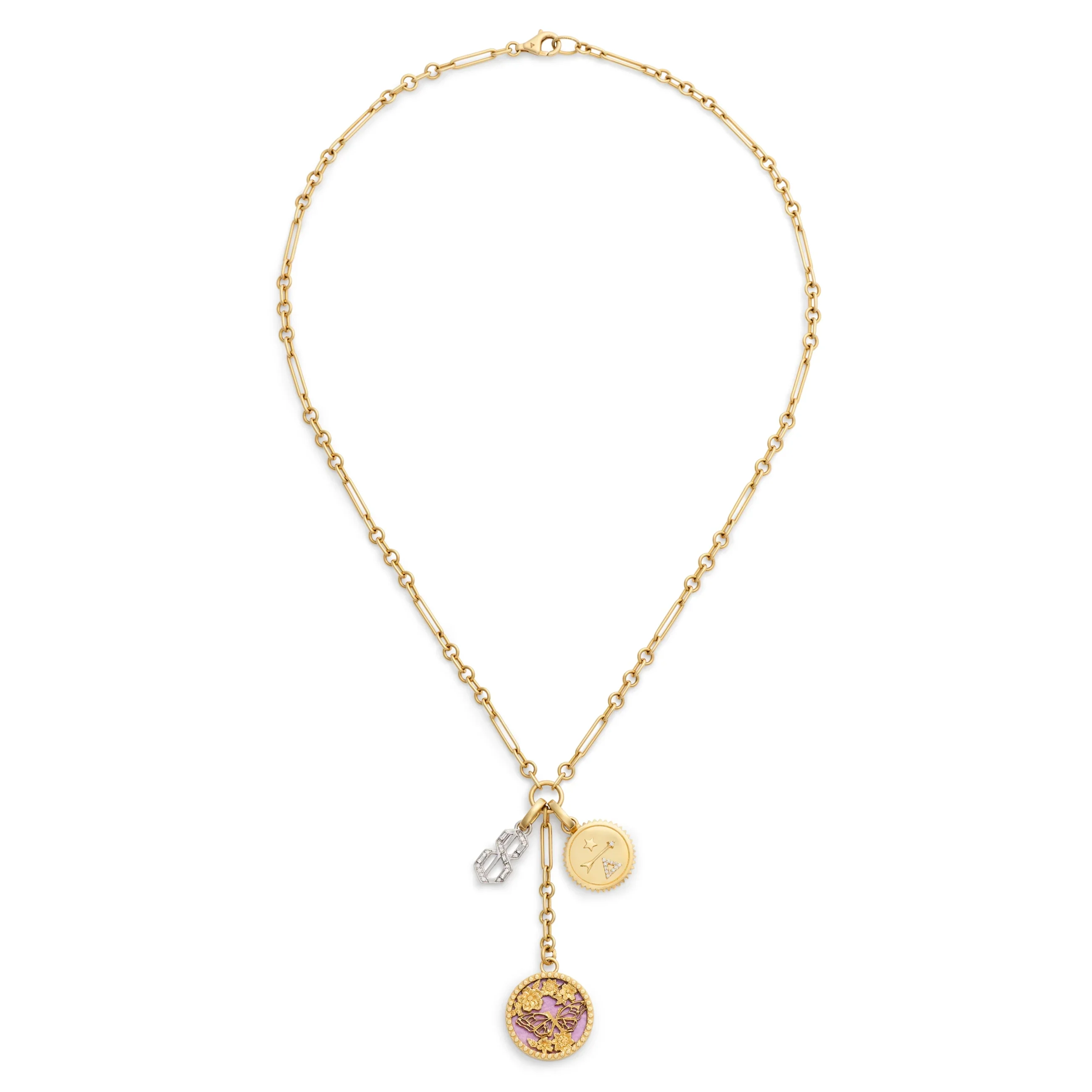 Personalized - Reverie | Butterfly Screen on Stone and Initial Fine Mixed Clip Extension Necklace | Diamonds, Phosphosiderite, Mixed Gold - Image 4
