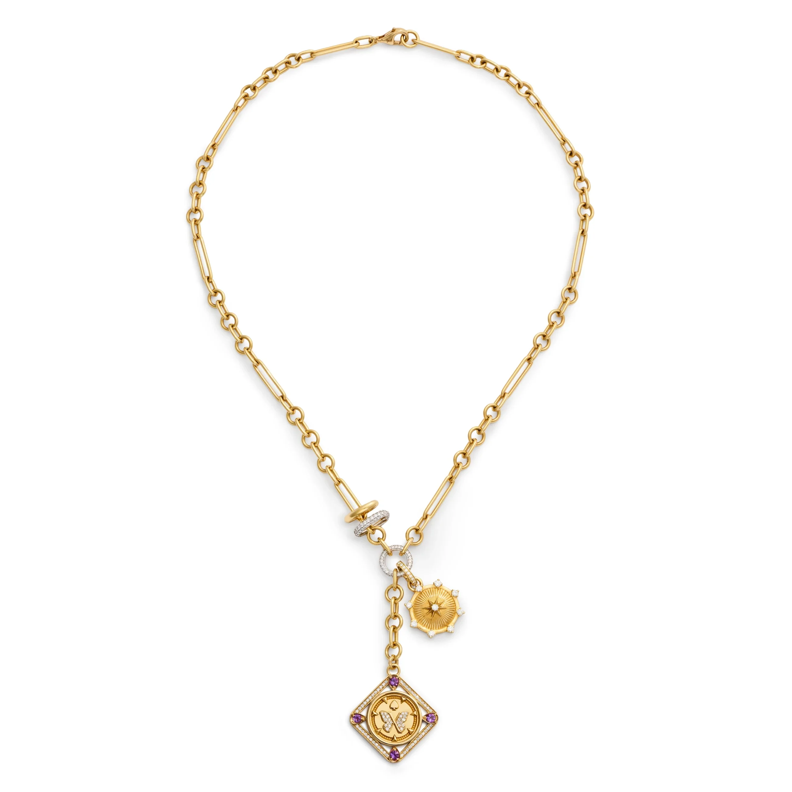 Reverie - Foundation | Butterly Framed and Spark Small Mixed Clip Extension Necklace | Diamonds, Amethyst, Yellow Gold - Image 3